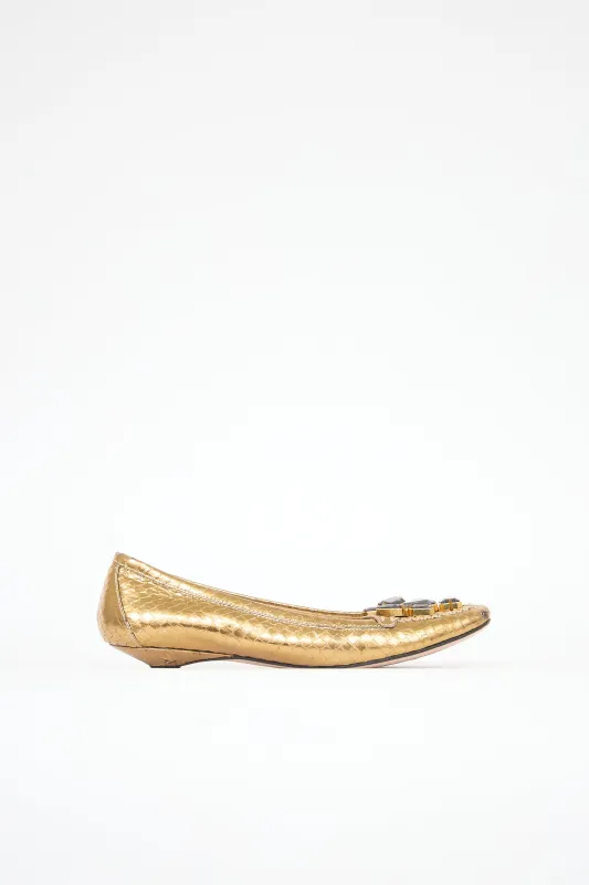 Metallic Leather Jewel Flat sold by VSP Consignment