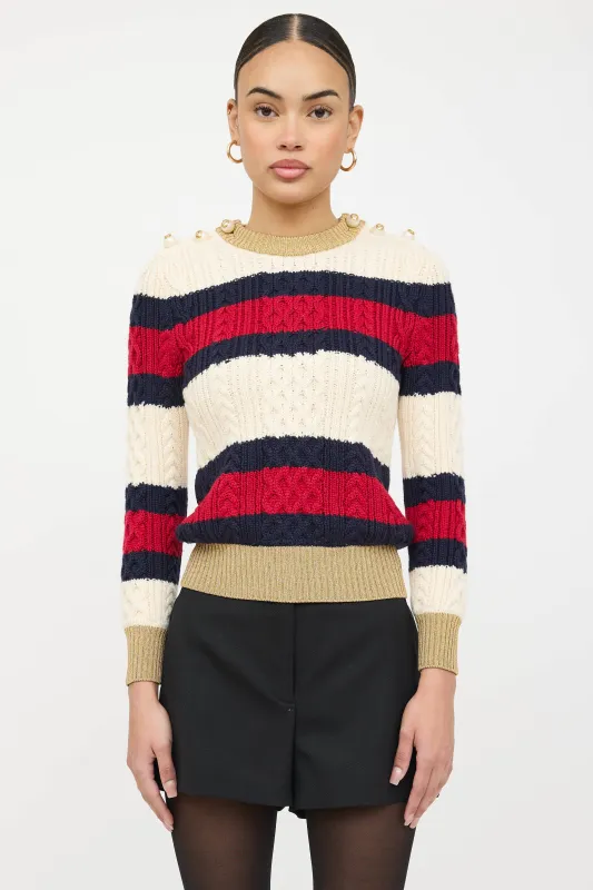 Striped Cableknit Sweater sold by VSP Consignment