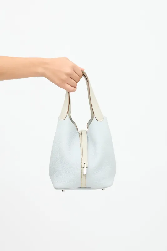 2014 Bleu Pale Clemence & Gris Pearl Swift Picotin 22 Lock Bag sold by VSP Consignment