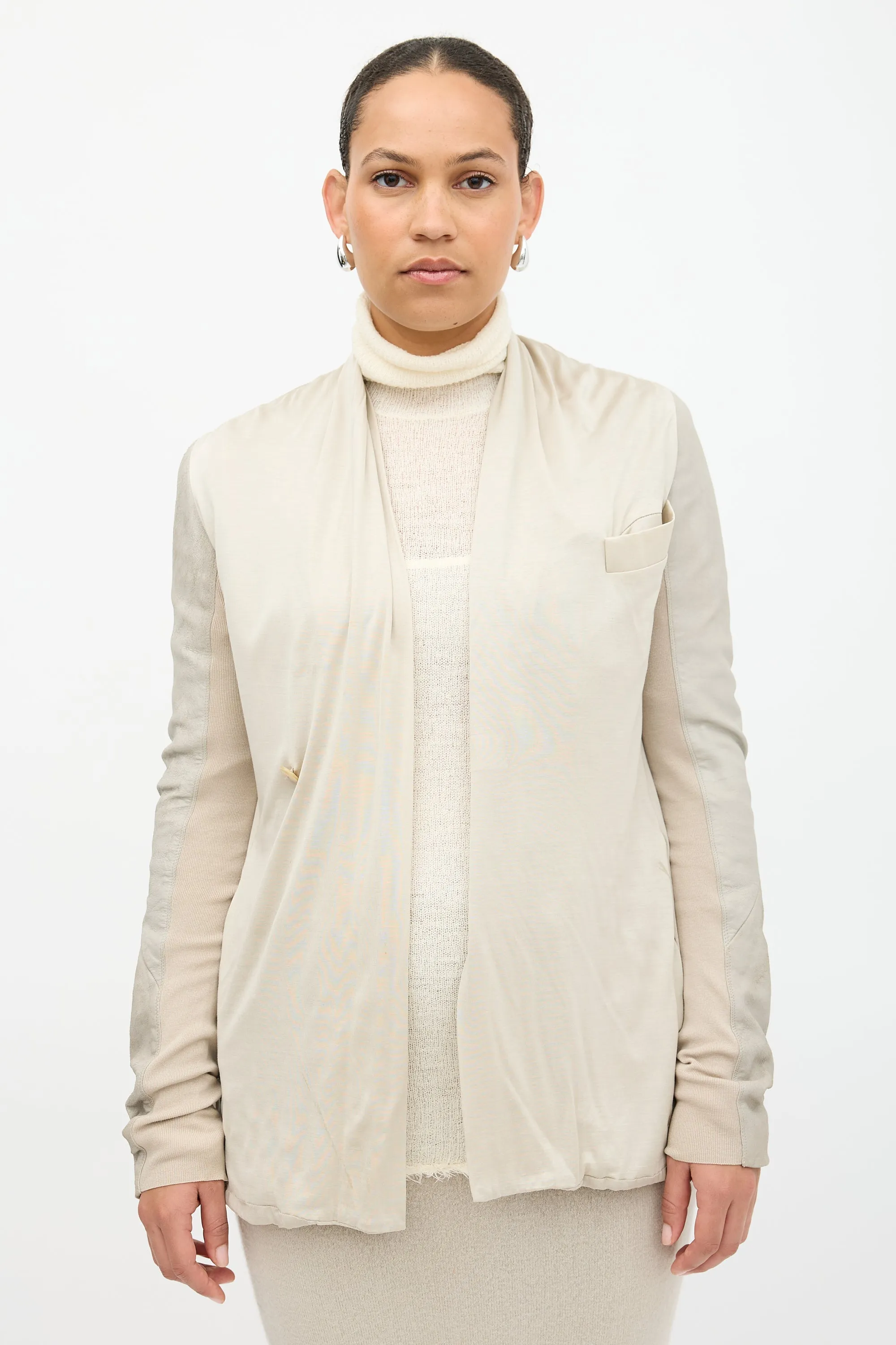 Silk & Leather Asymmetrical Jacket sold by VSP Consignment product image thumbnail 3