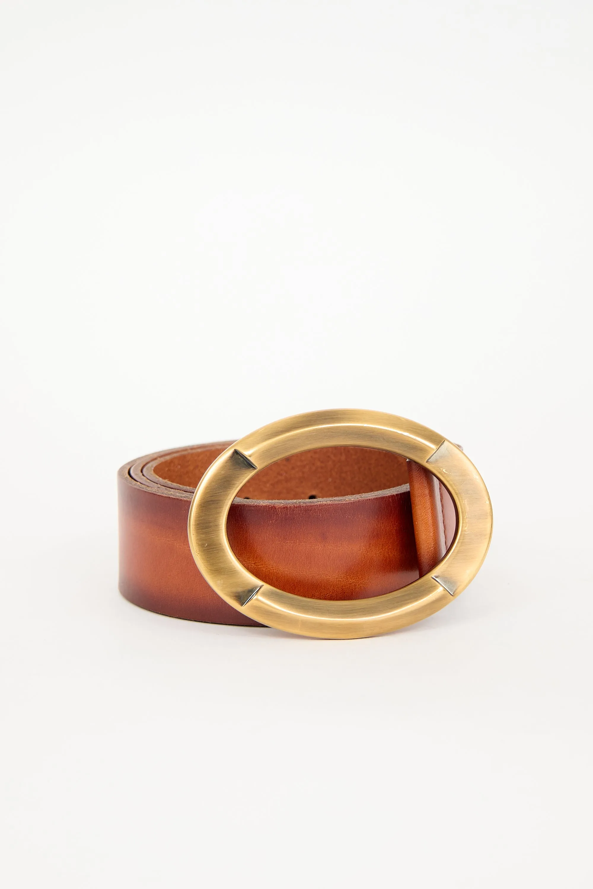 Leather Large Oval Buckle Belt sold by VSP Consignment