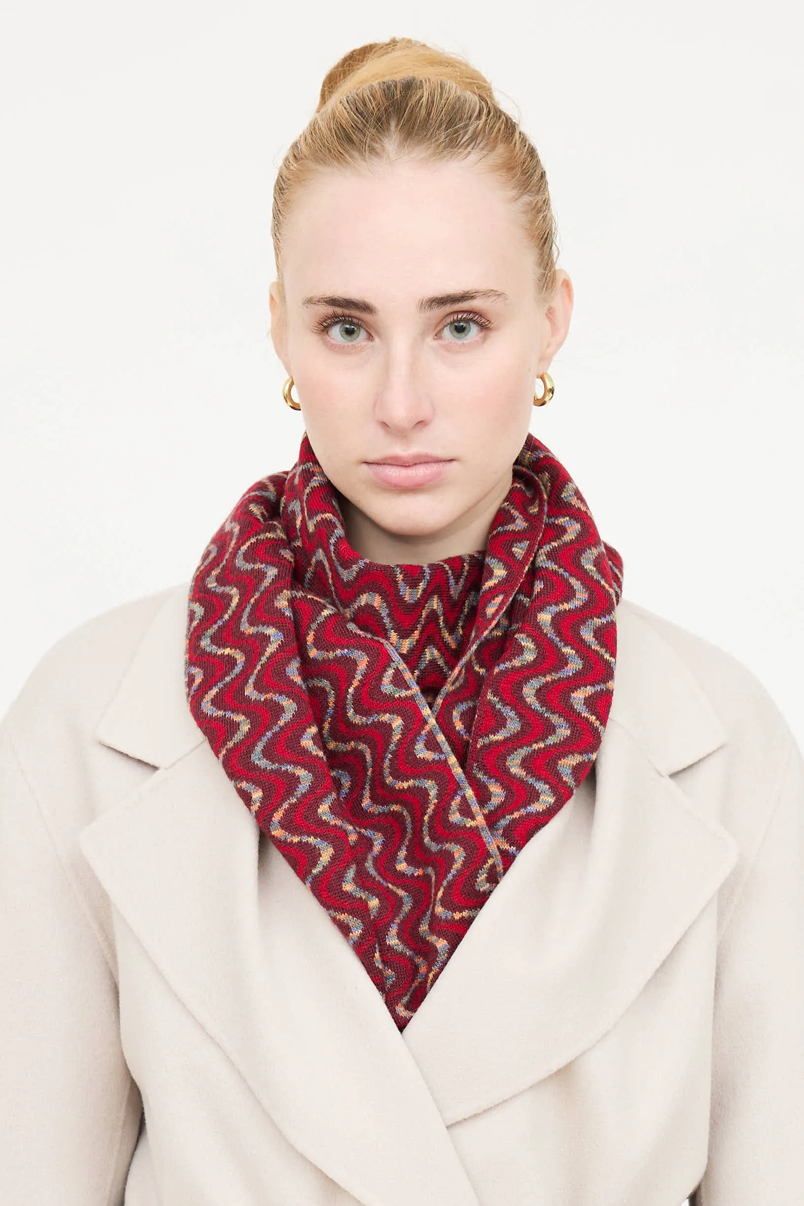 Geometric Knit Fringe Scarf sold by VSP Consignment