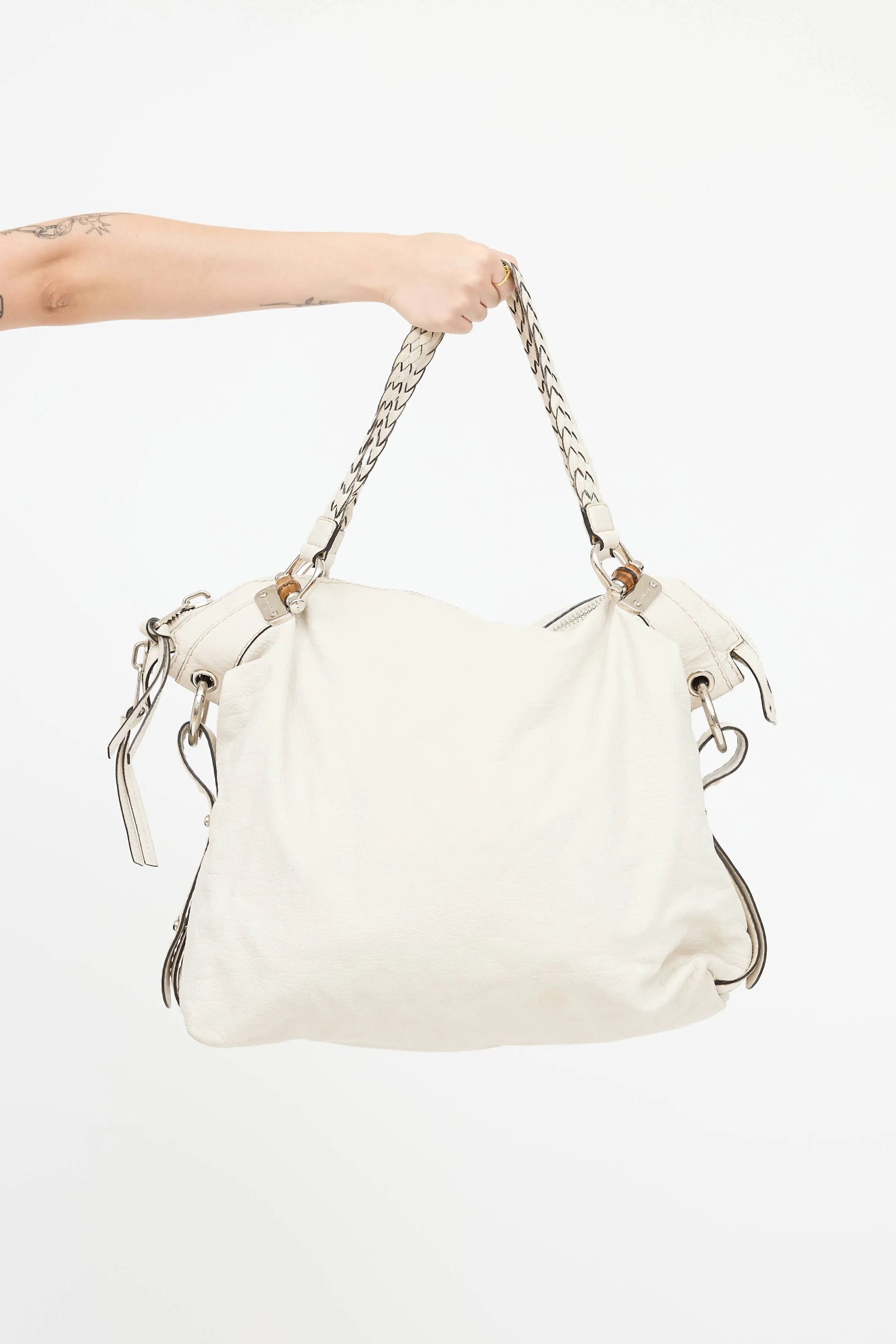 Leather Bamboo Bar Tote Bag sold by VSP Consignment