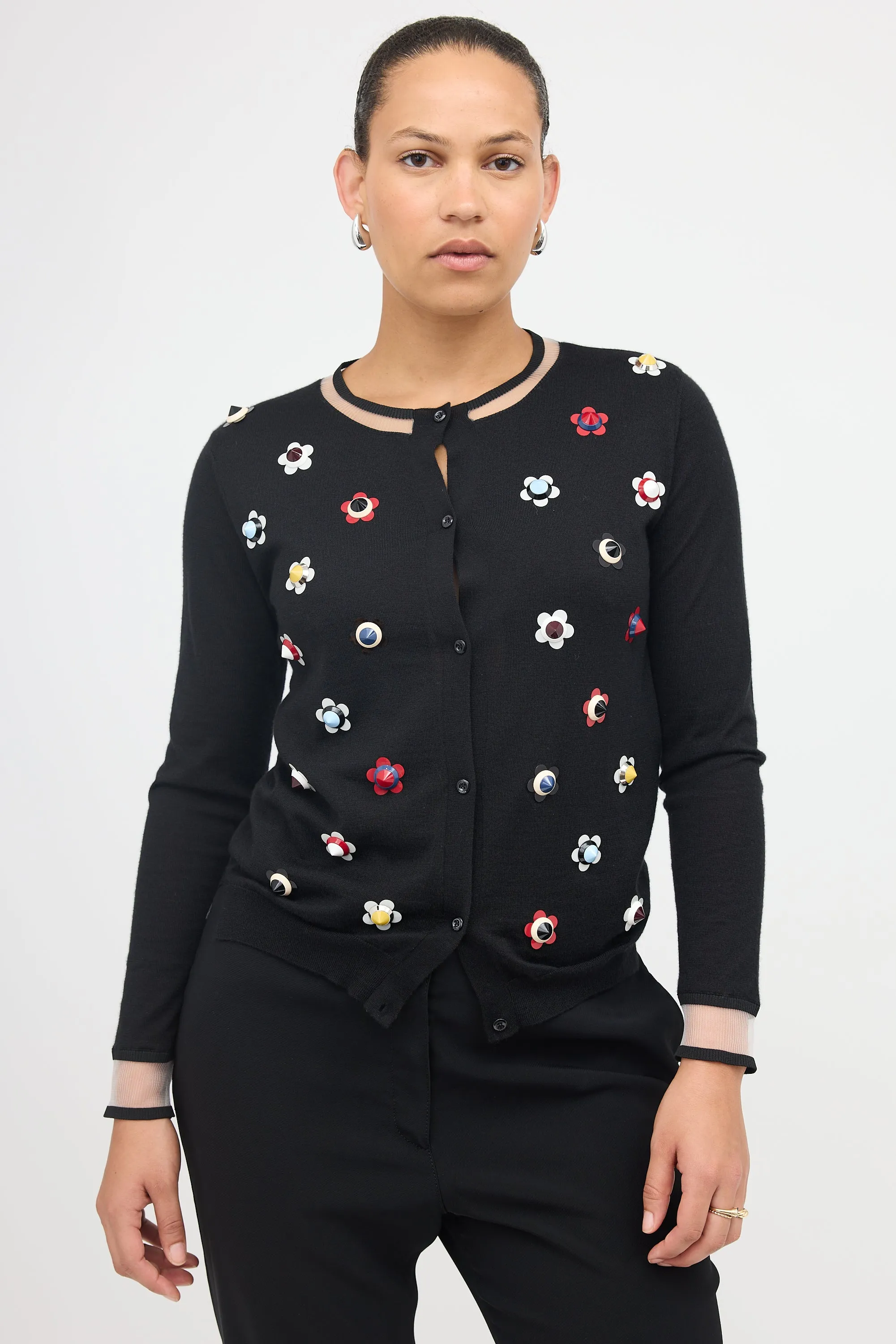 Cashmere Floral Stud Cardigan sold by VSP Consignment