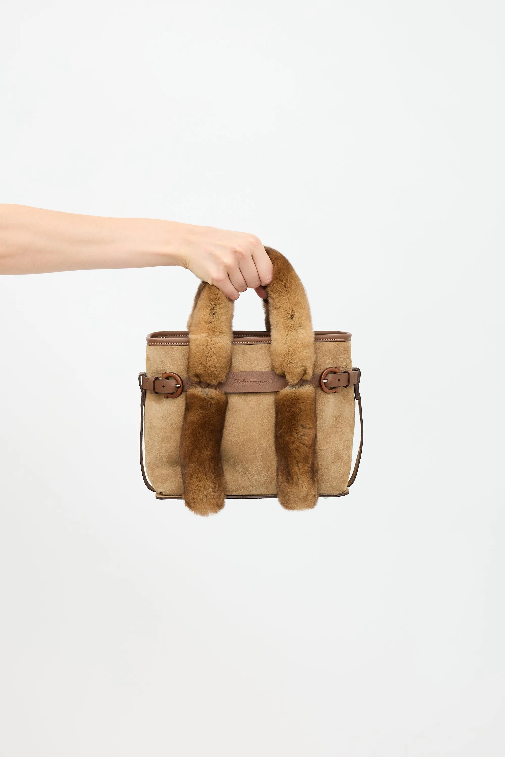 Suede & Fur Top Handle Bag sold by VSP Consignment