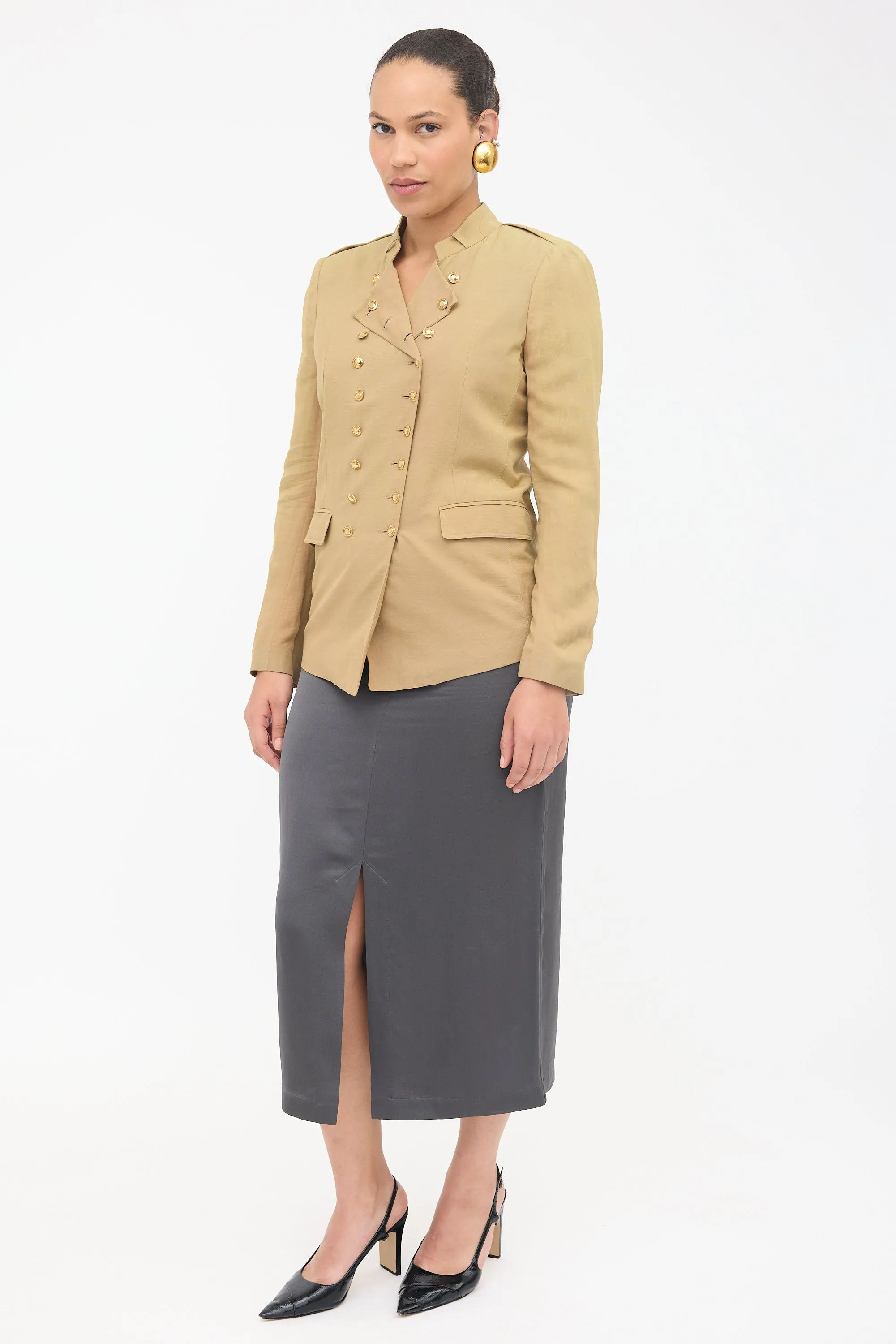 Satin Front Split Midi Skirt sold by VSP Consignment product image thumbnail 2