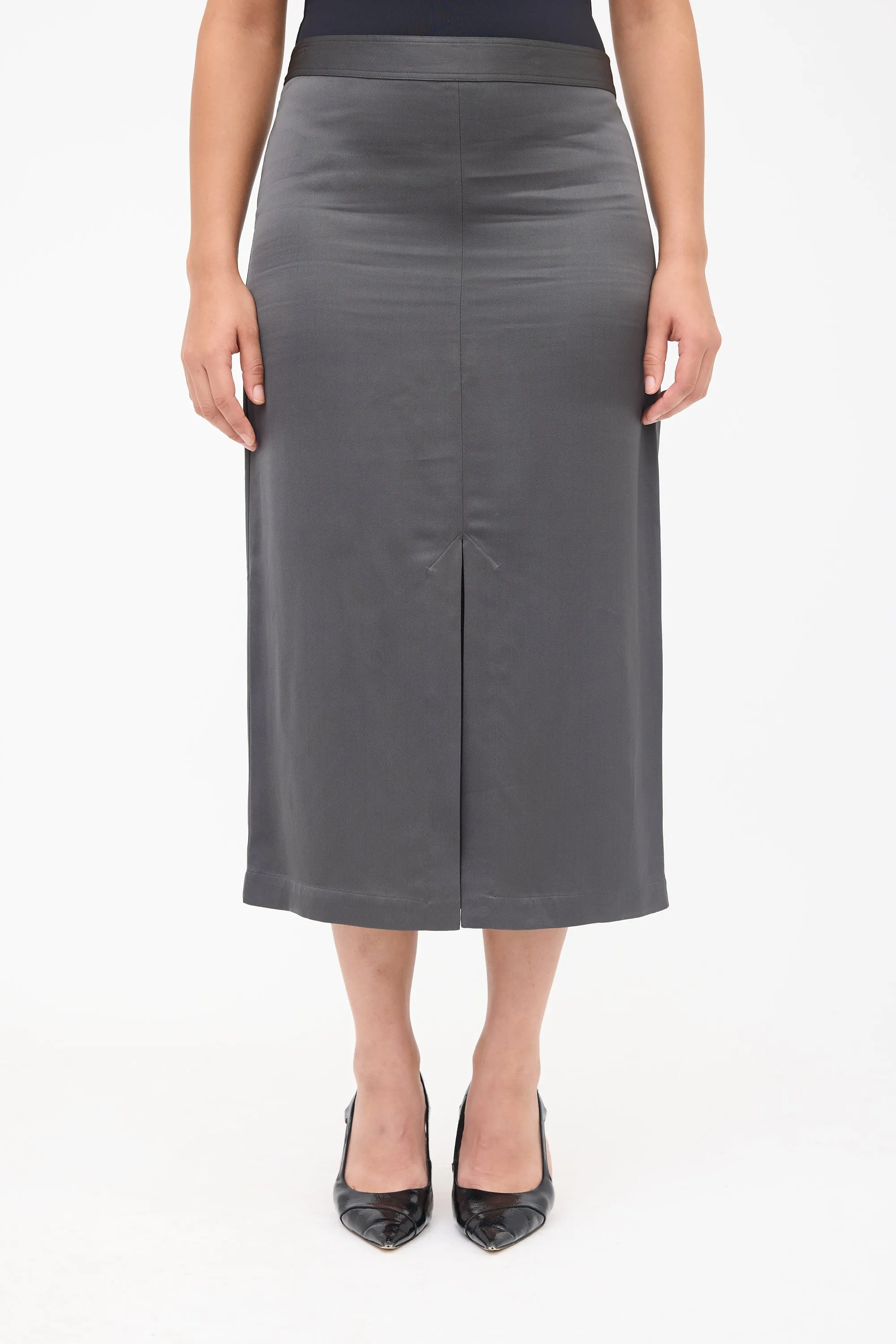 Satin Front Split Midi Skirt sold by VSP Consignment