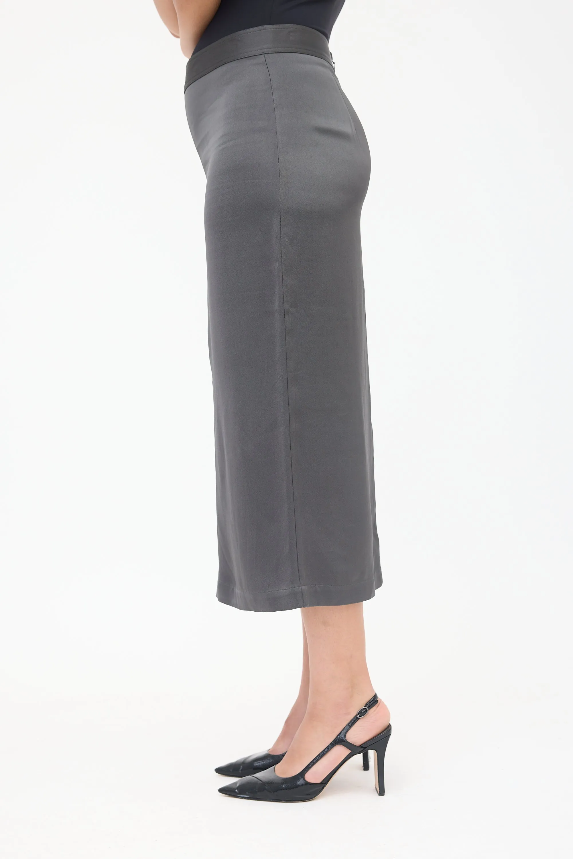 Satin Front Split Midi Skirt sold by VSP Consignment product image thumbnail 3