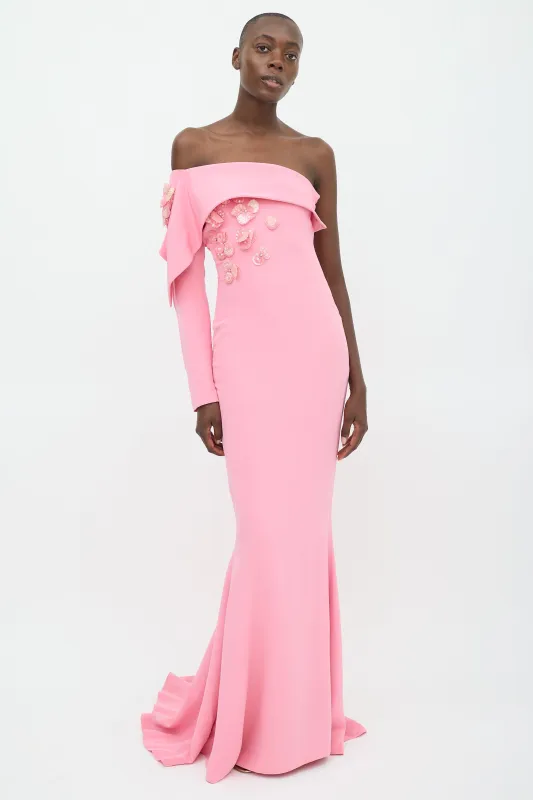 Sequin Floral Applique One Sleeve Gown made by Zuhair Murad