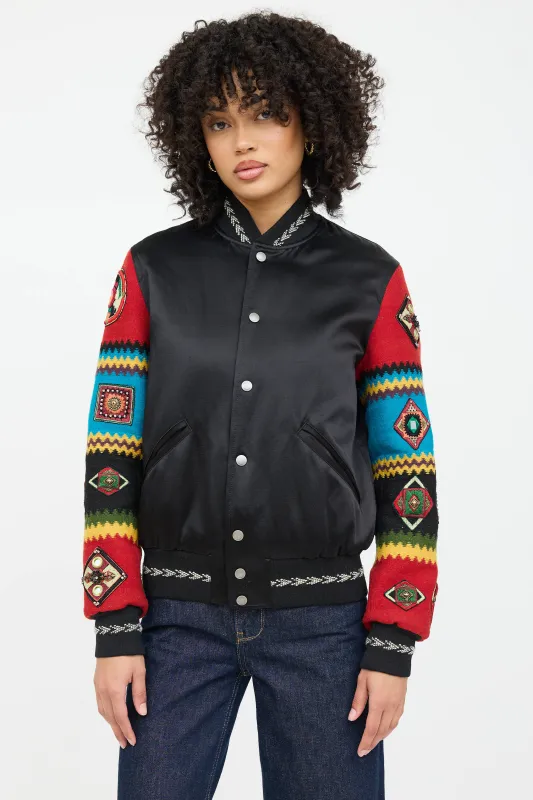 Satin Embroidered Embellished Bomber Jacket sold by VSP Consignment