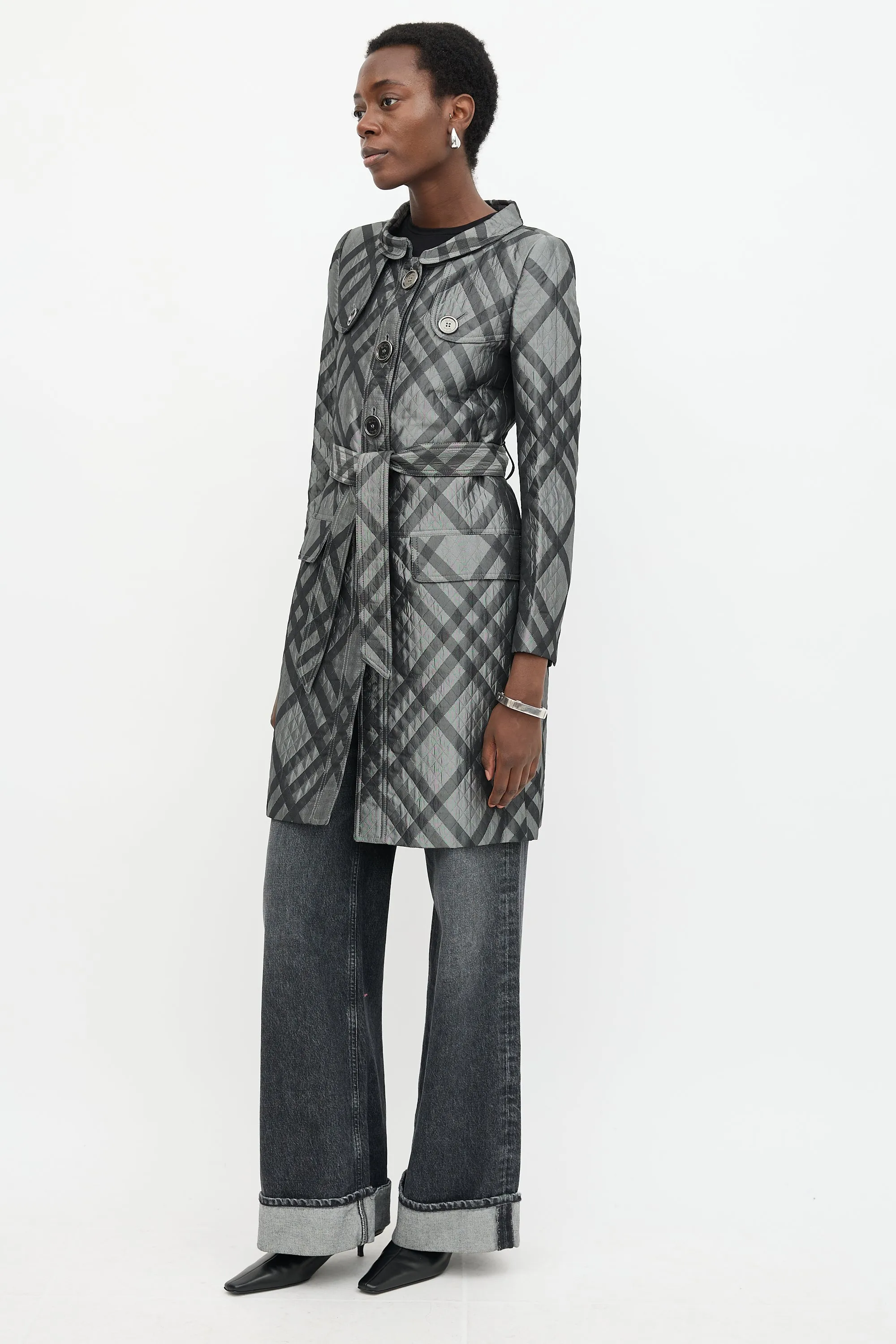 Satin Quilted Check Coat sold by VSP Consignment product image thumbnail 3