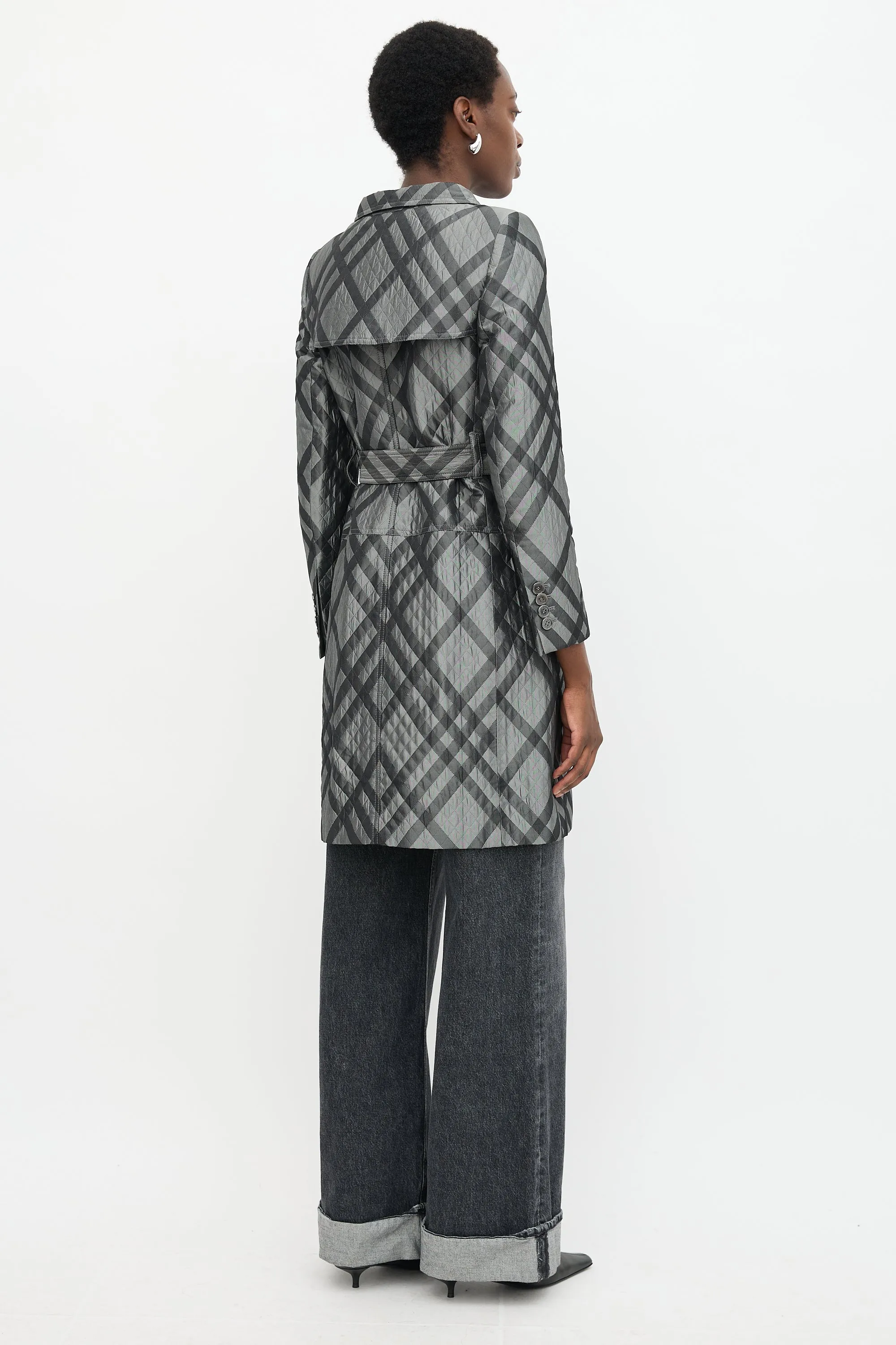Satin Quilted Check Coat sold by VSP Consignment product image thumbnail 4