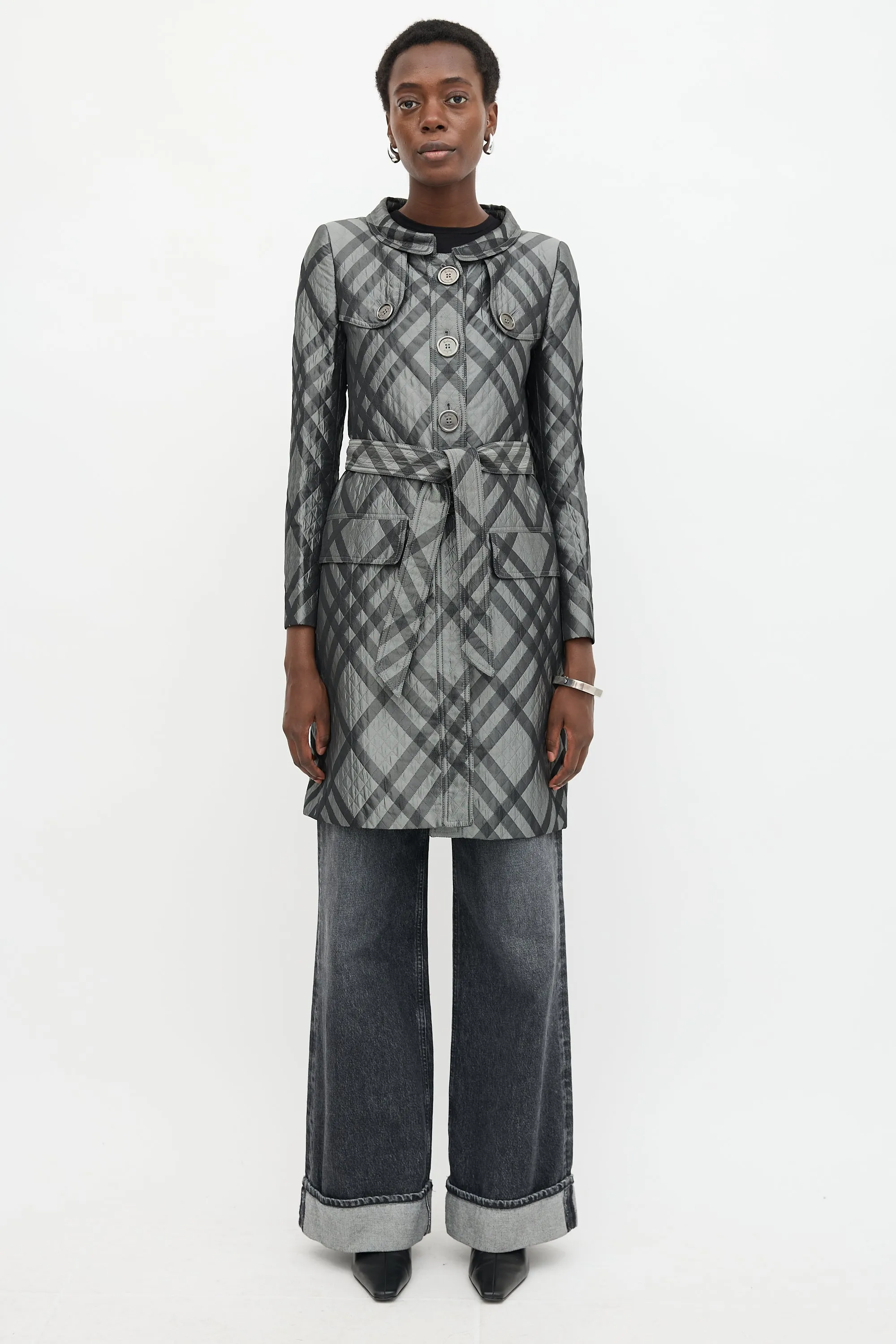 Satin Quilted Check Coat sold by VSP Consignment product image thumbnail 2