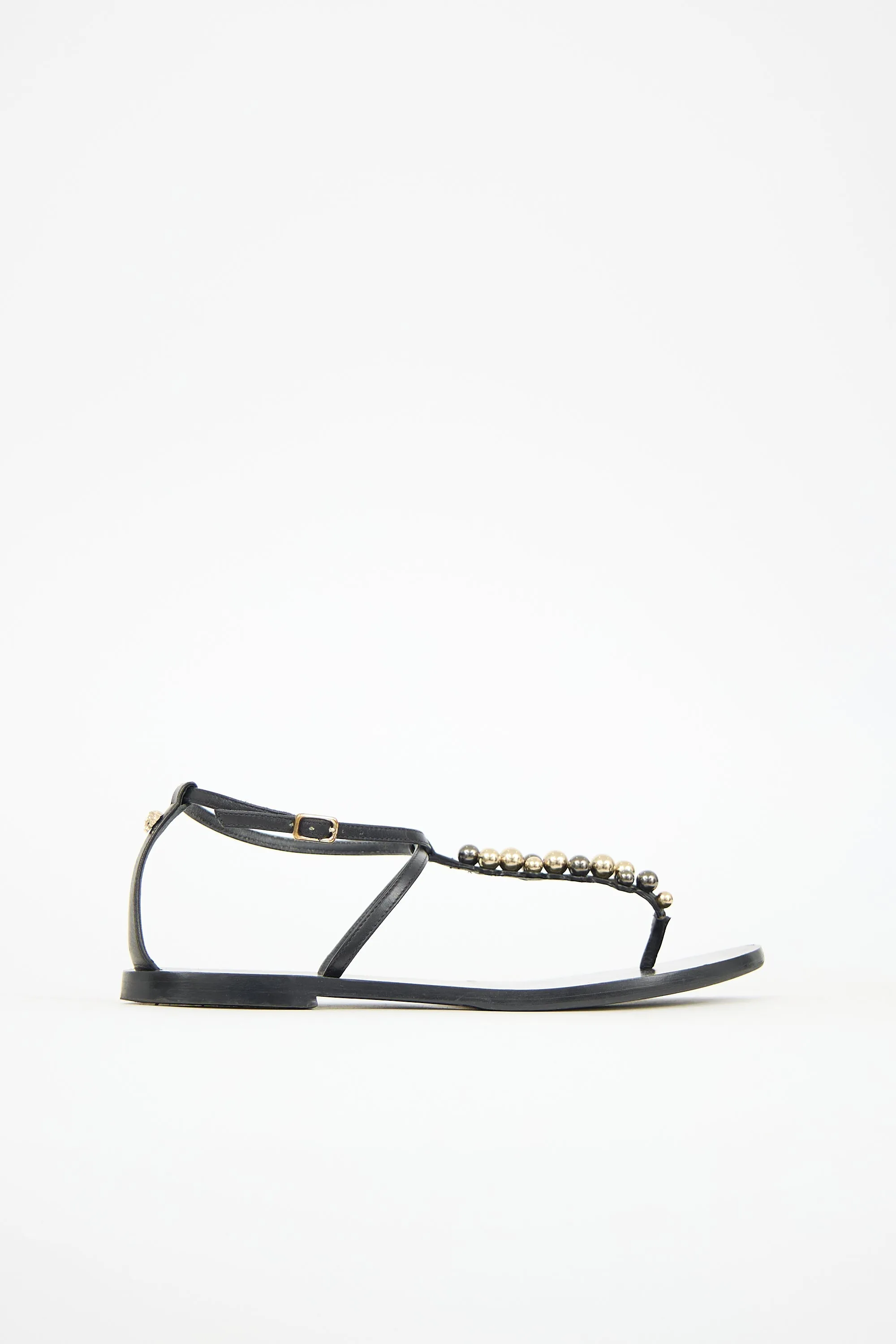 Leather Embellished T-Strap Sandal sold by VSP Consignment