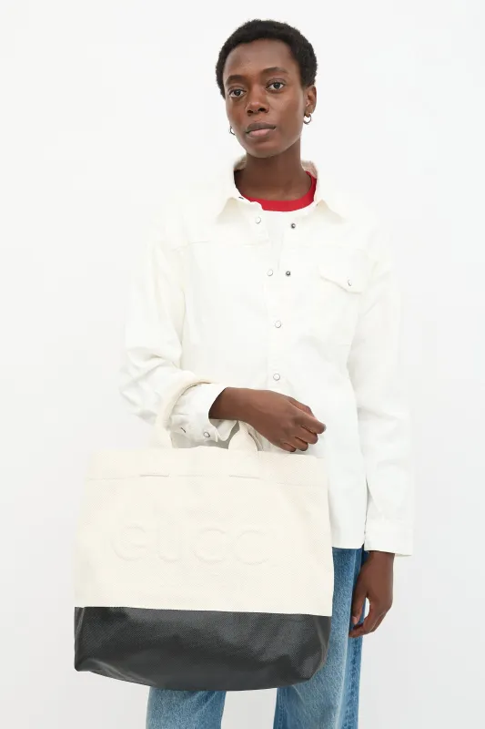 Canvas Embossed Logo Tote Bag sold by VSP Consignment