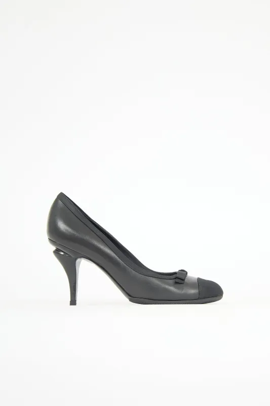 Leather Cap Toe Bow Pump made by Chanel