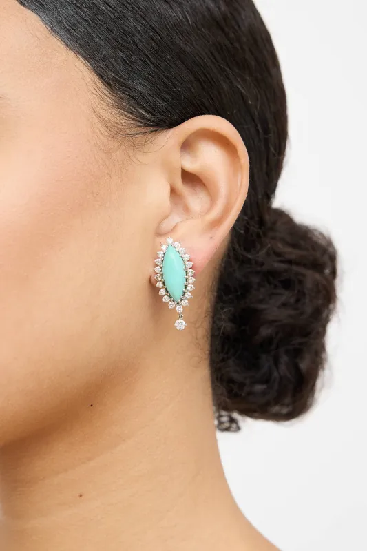 14K White Gold Diamond Turqoise Large Earrings sold by VSP Consignment