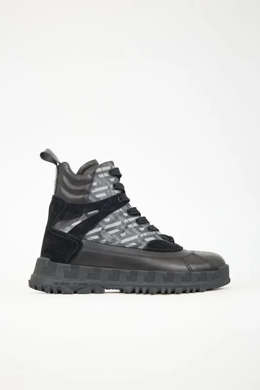 Leather Greca Rhegis Boot made by Versace