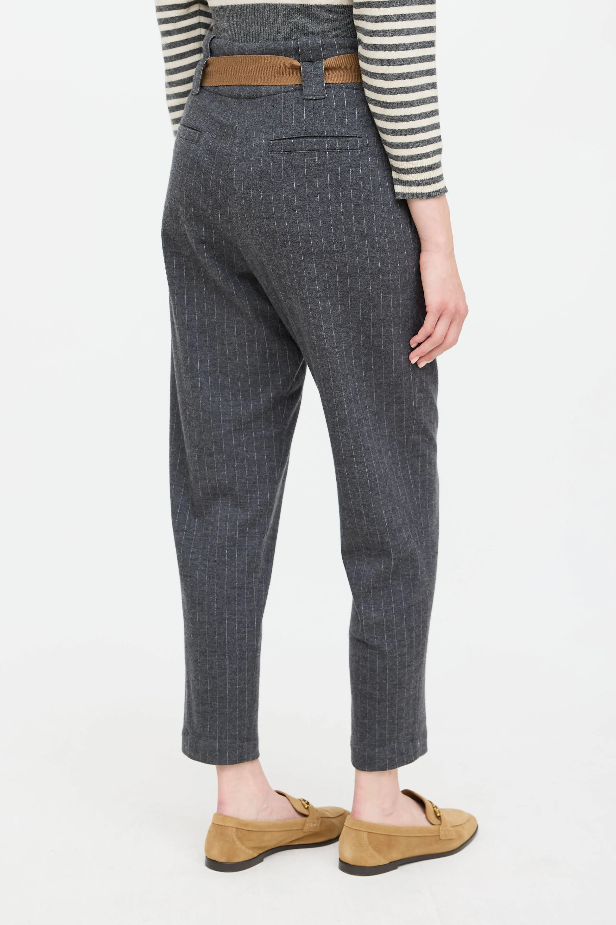 Wool Pinstripe Belted Trouser sold by VSP Consignment product image thumbnail 4