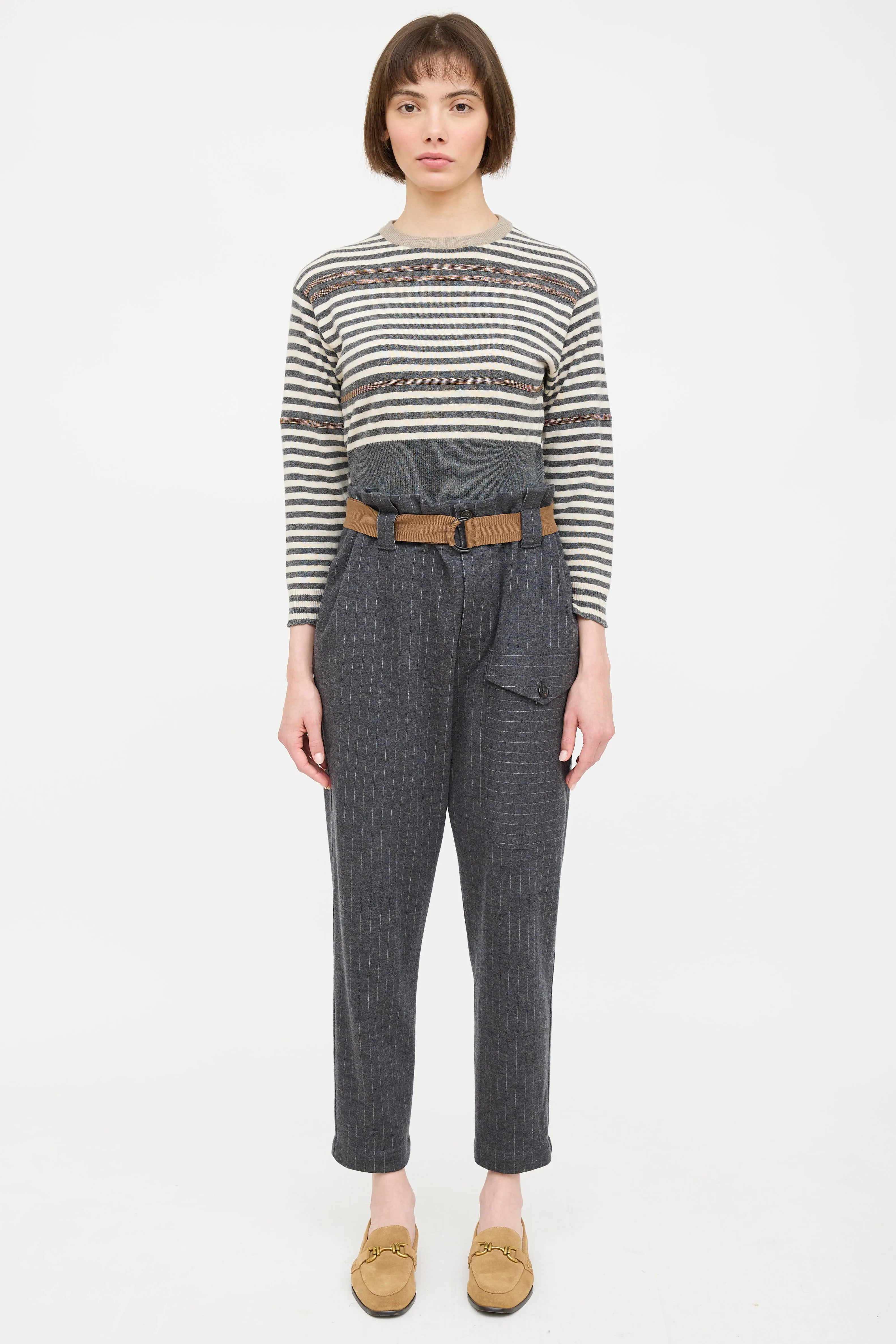 Wool Pinstripe Belted Trouser sold by VSP Consignment product image thumbnail 5