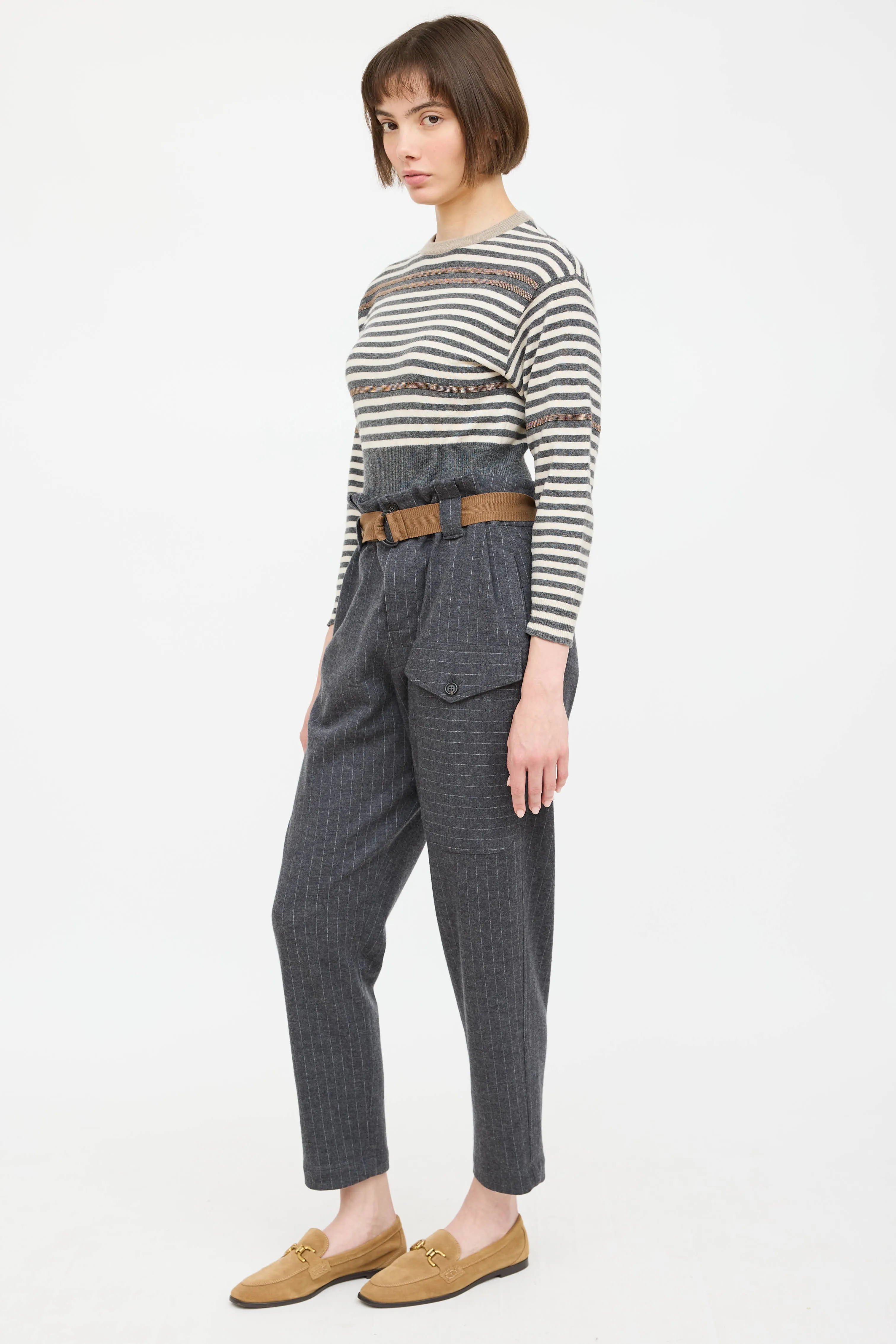 Wool Pinstripe Belted Trouser sold by VSP Consignment product image thumbnail 2