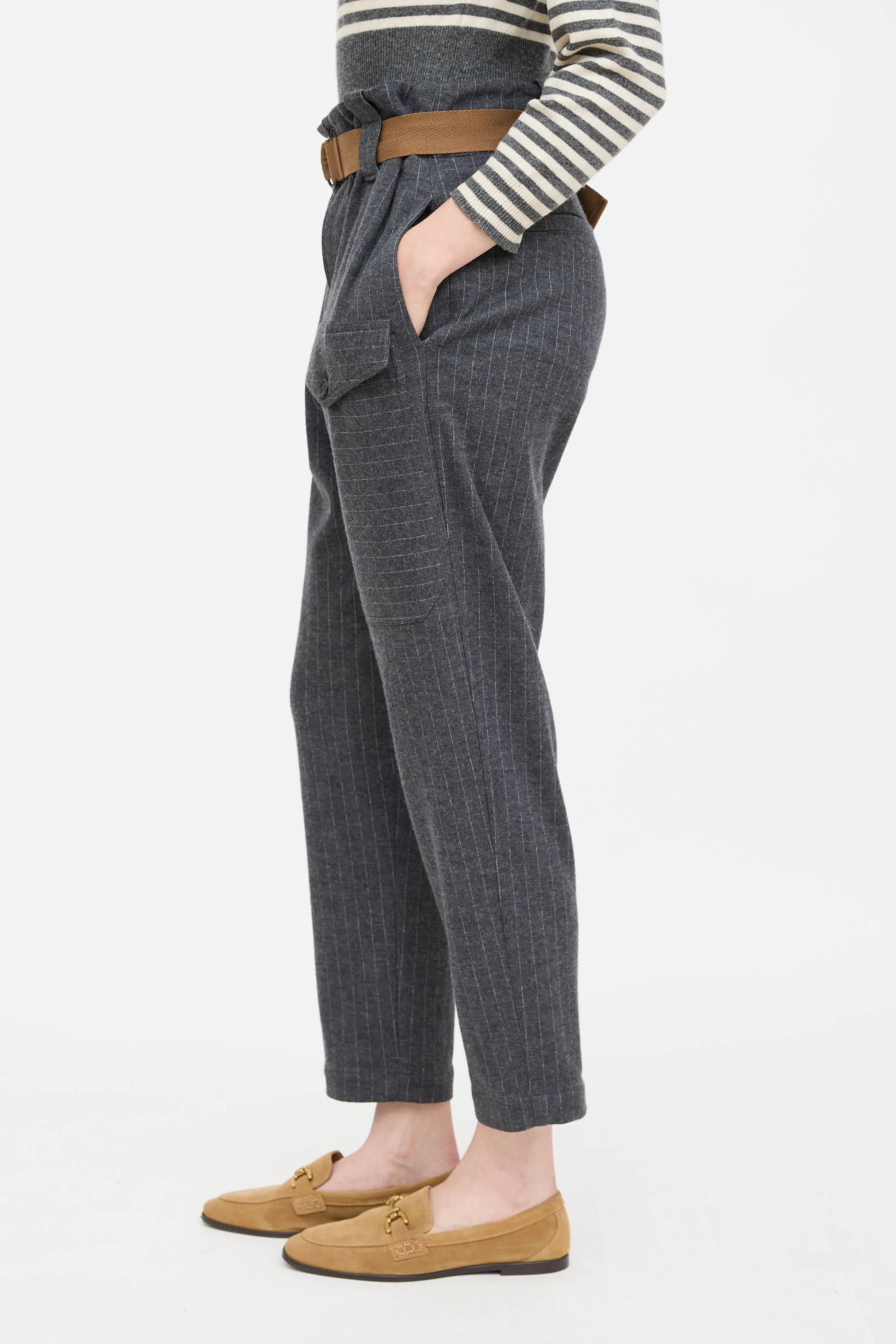 Wool Pinstripe Belted Trouser sold by VSP Consignment product image thumbnail 3