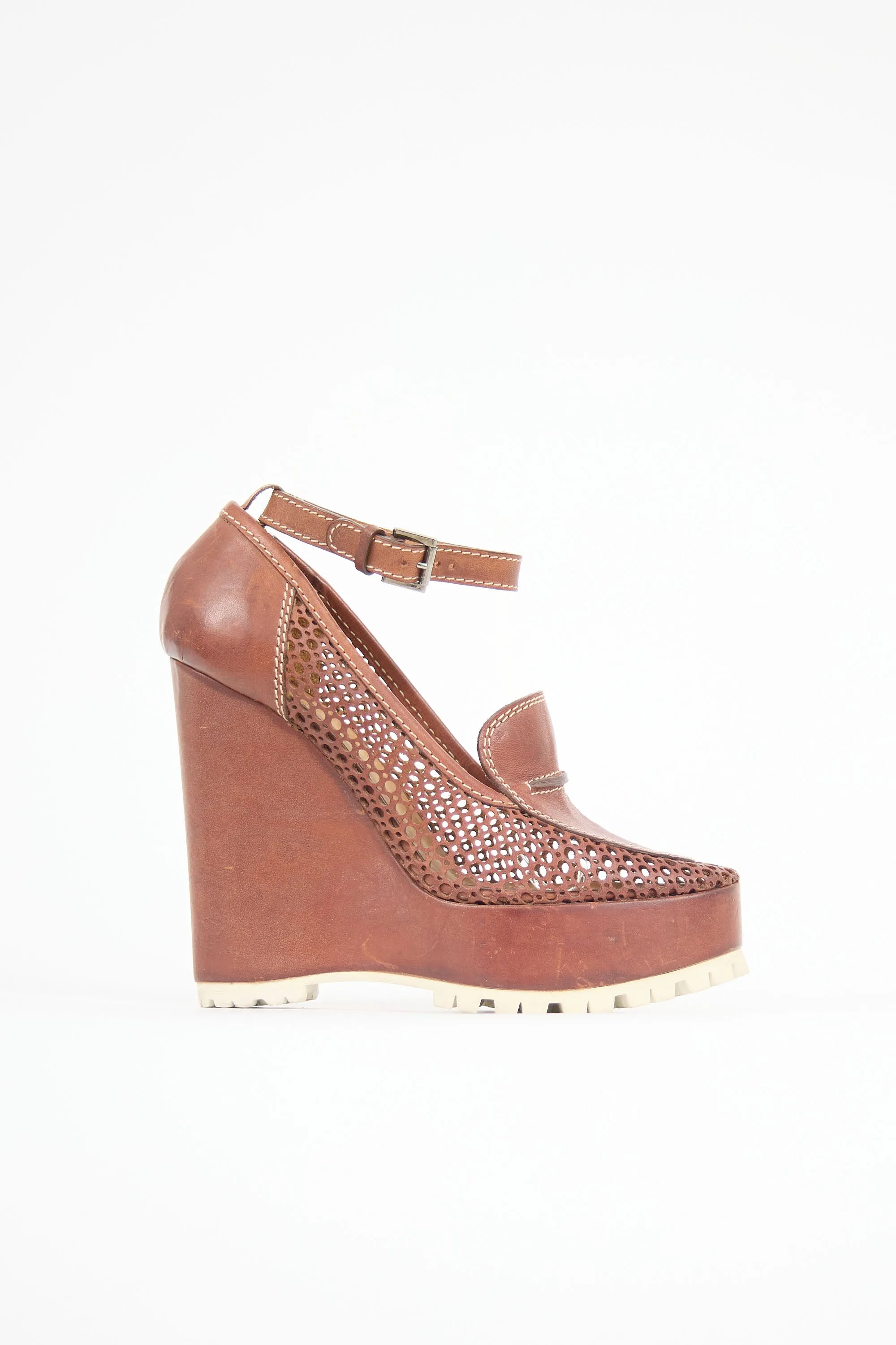 Laser Cut Leather Wedge Heel sold by VSP Consignment