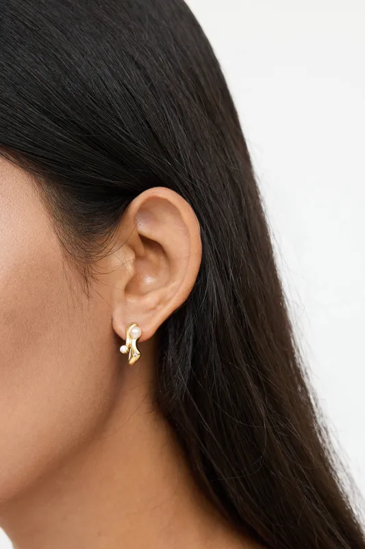 18K Gold Pearl Squiggle Earrings made by VSP Consignment