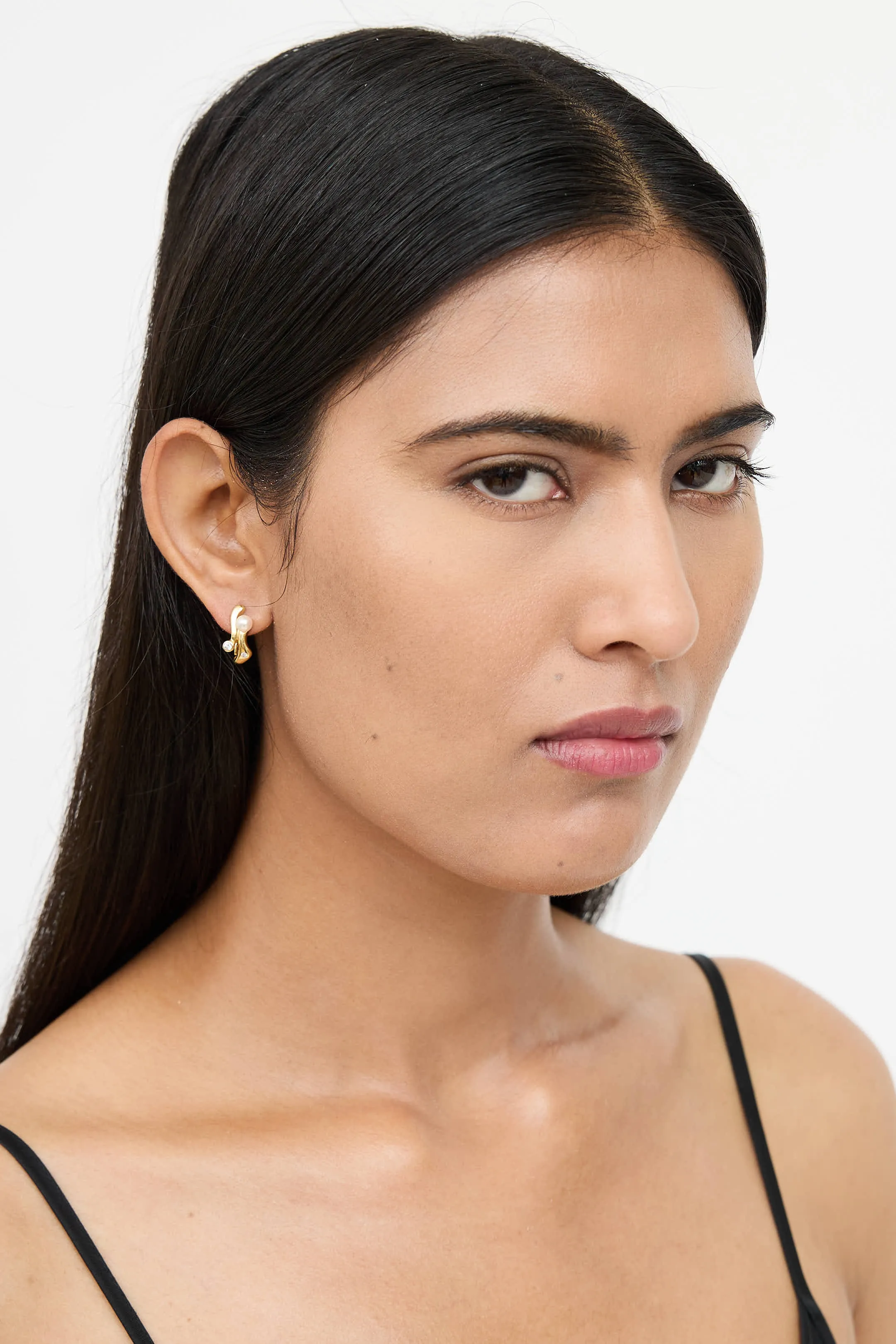 18K Gold Pearl Squiggle Earrings sold by VSP Consignment product image thumbnail 4