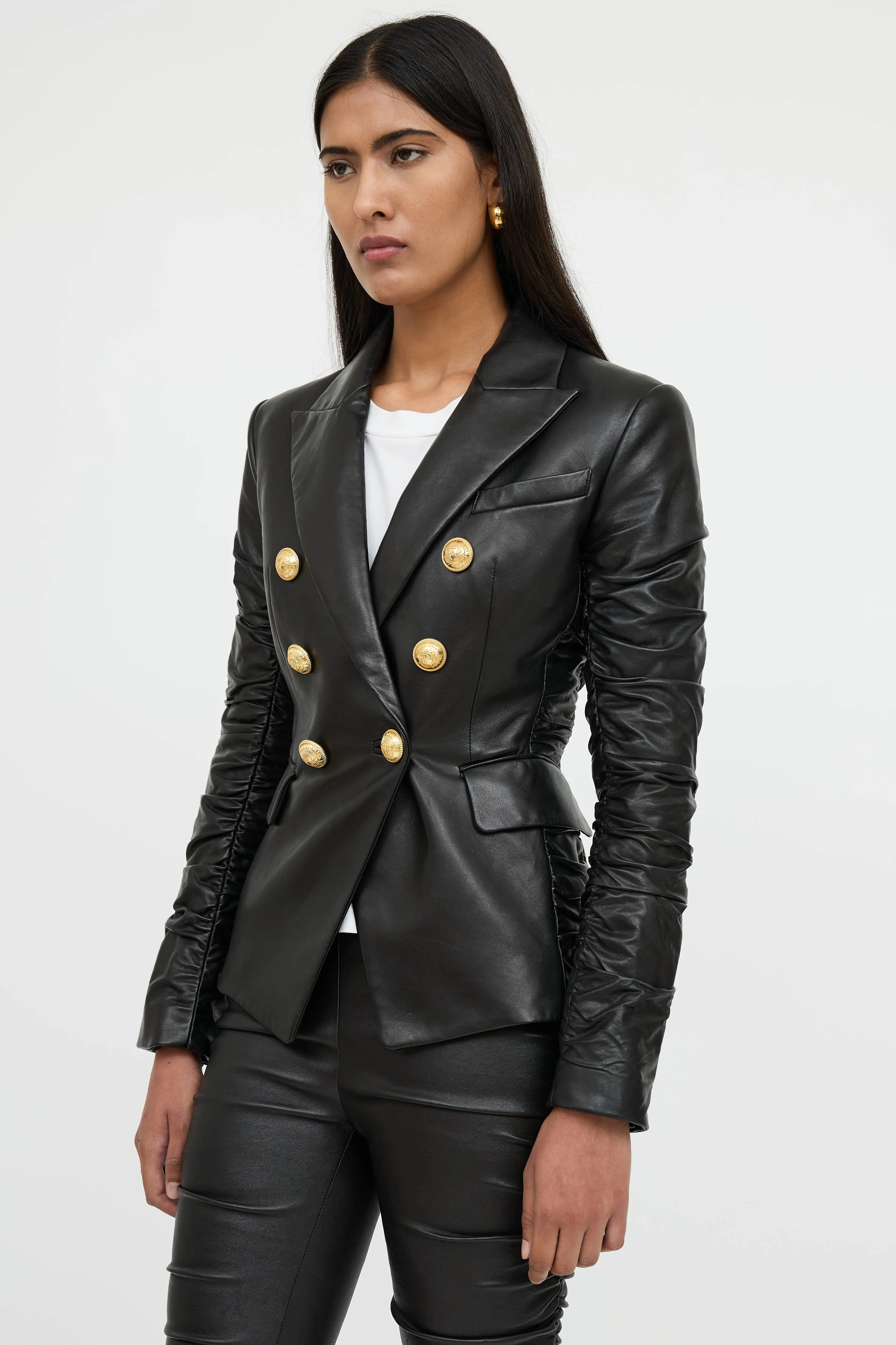 Black Leather Ruched Blazer sold by VSP Consignment product image thumbnail 3