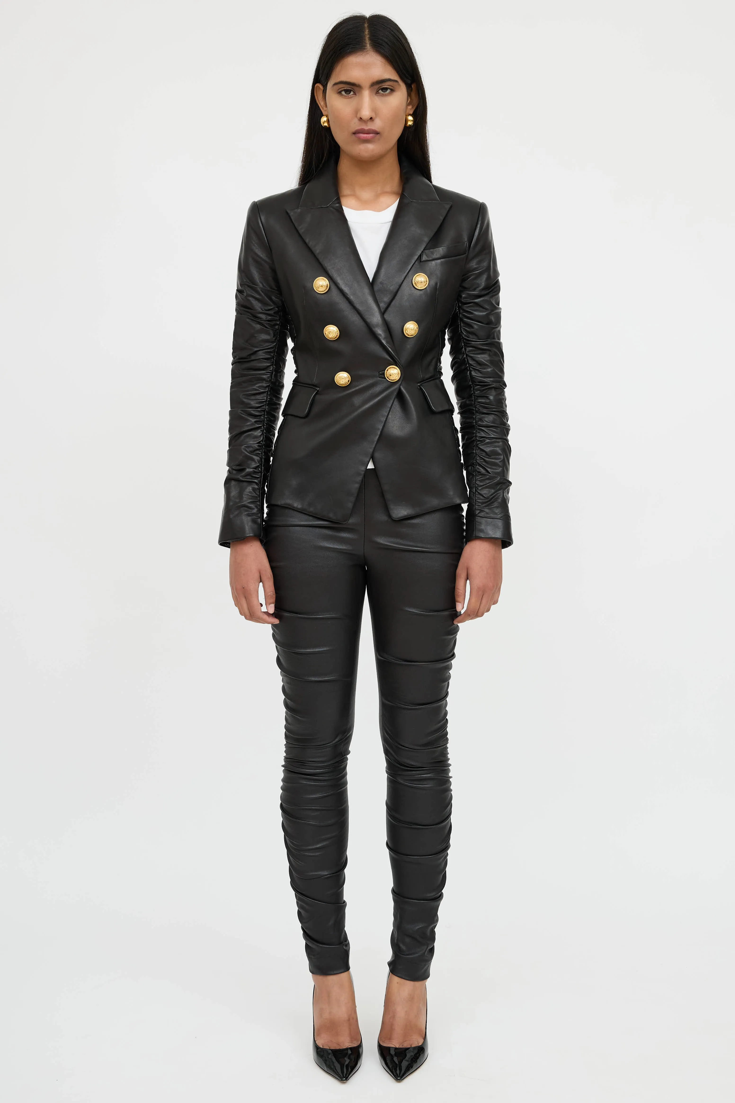 Black Leather Ruched Blazer sold by VSP Consignment product image thumbnail 2