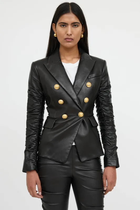 Black Leather Ruched Blazer sold by VSP Consignment