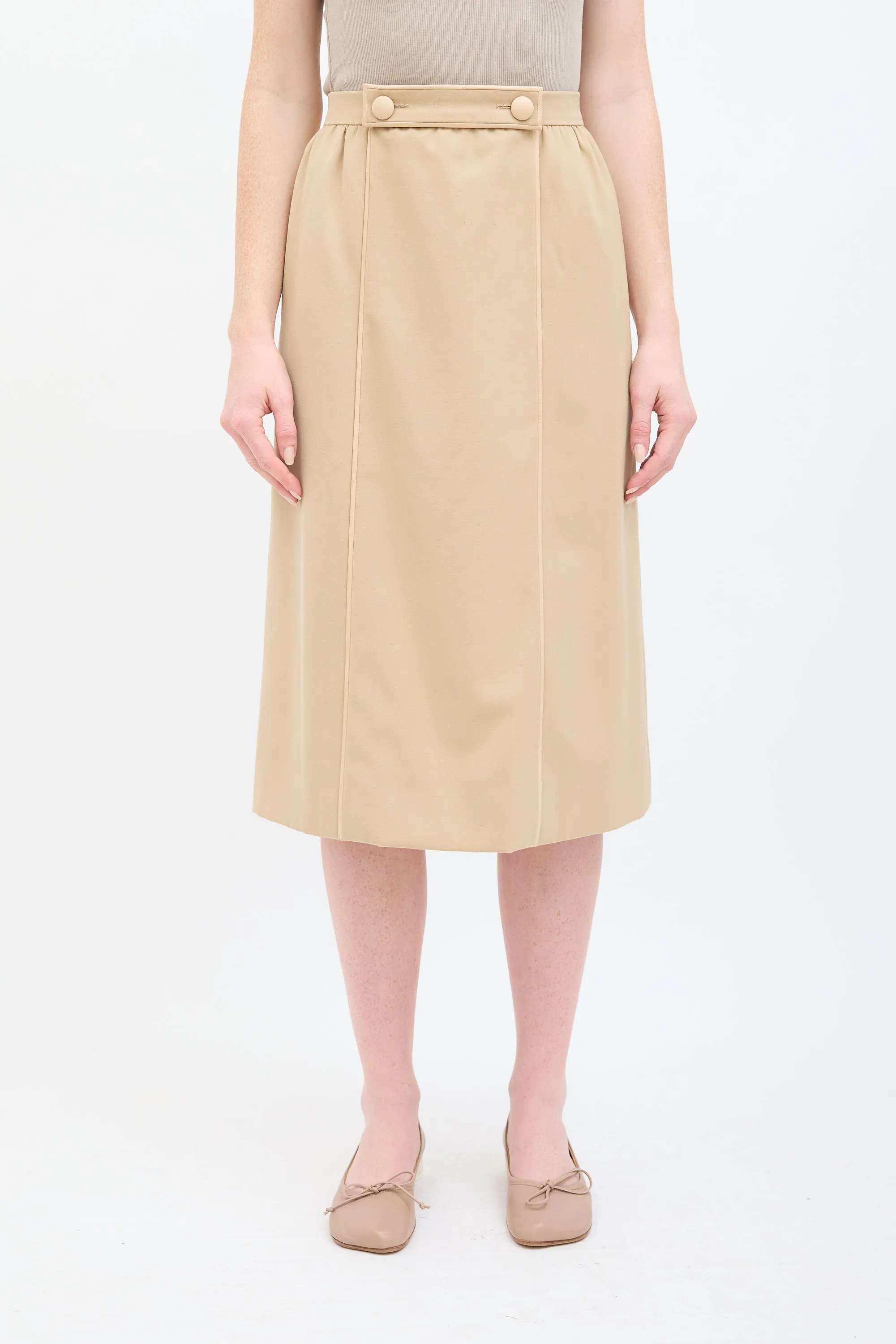 Vintage Wool & Leather Midi Skirt sold by VSP Consignment