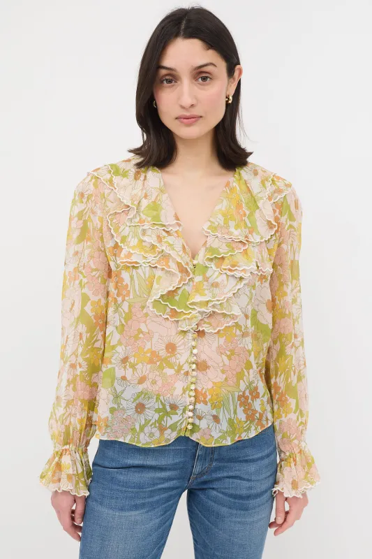 Resort 2020 Silk Floral Ruffle Blouse sold by VSP Consignment