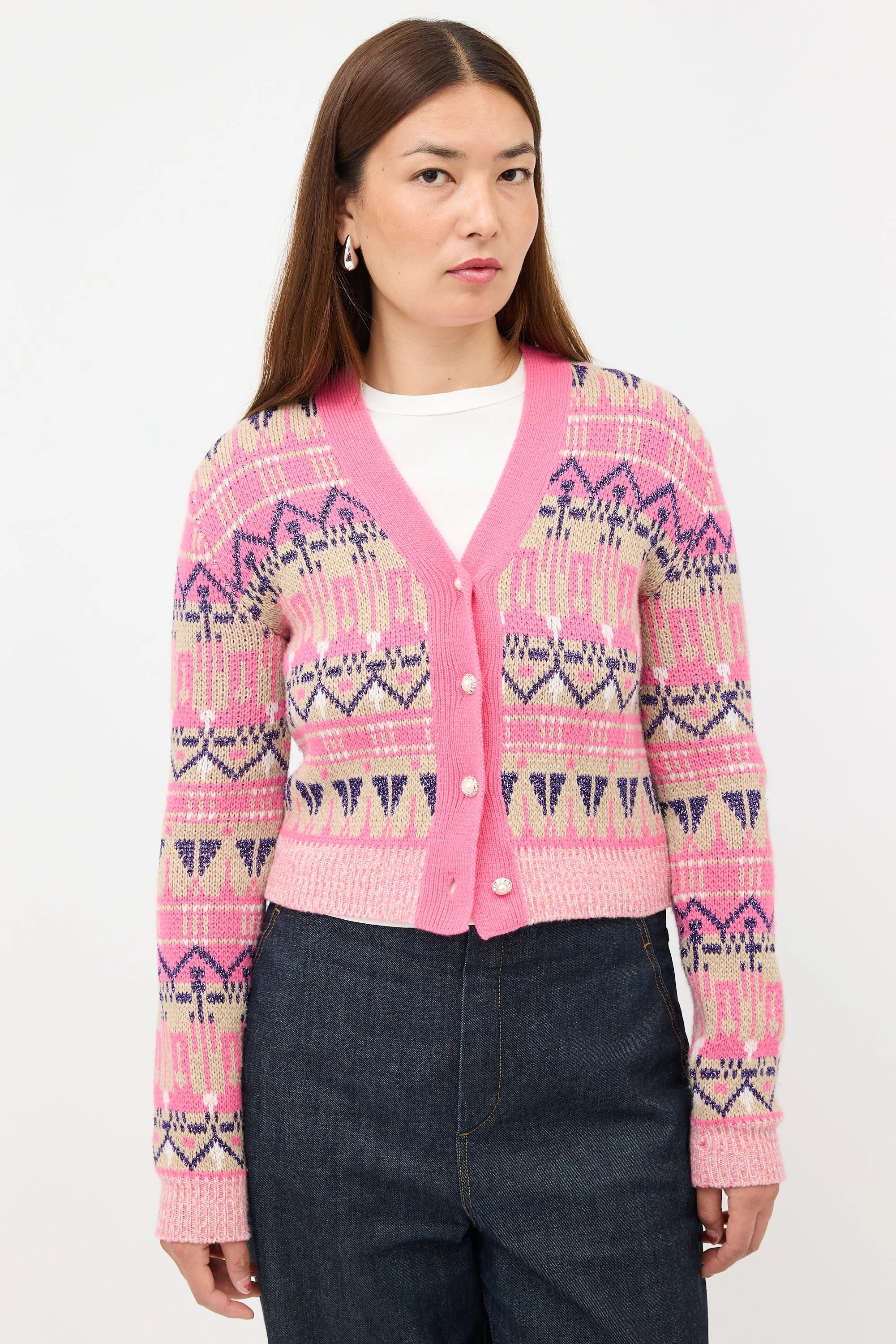 Wool & Metallic Fair Isle Cardigan sold by VSP Consignment