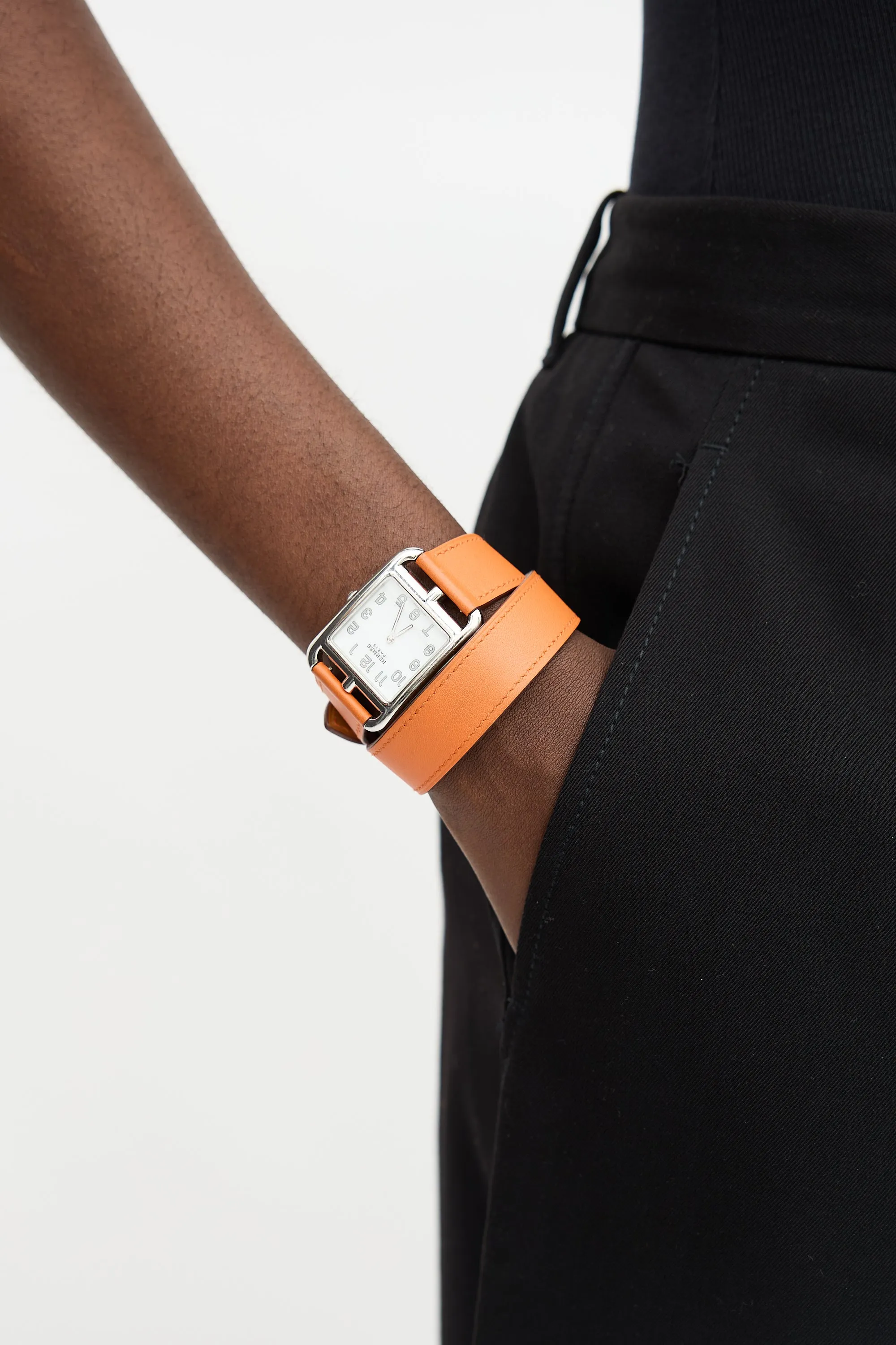 2017 Orange H Swift & Stainless Steel Cape Cod Watch sold by VSP Consignment