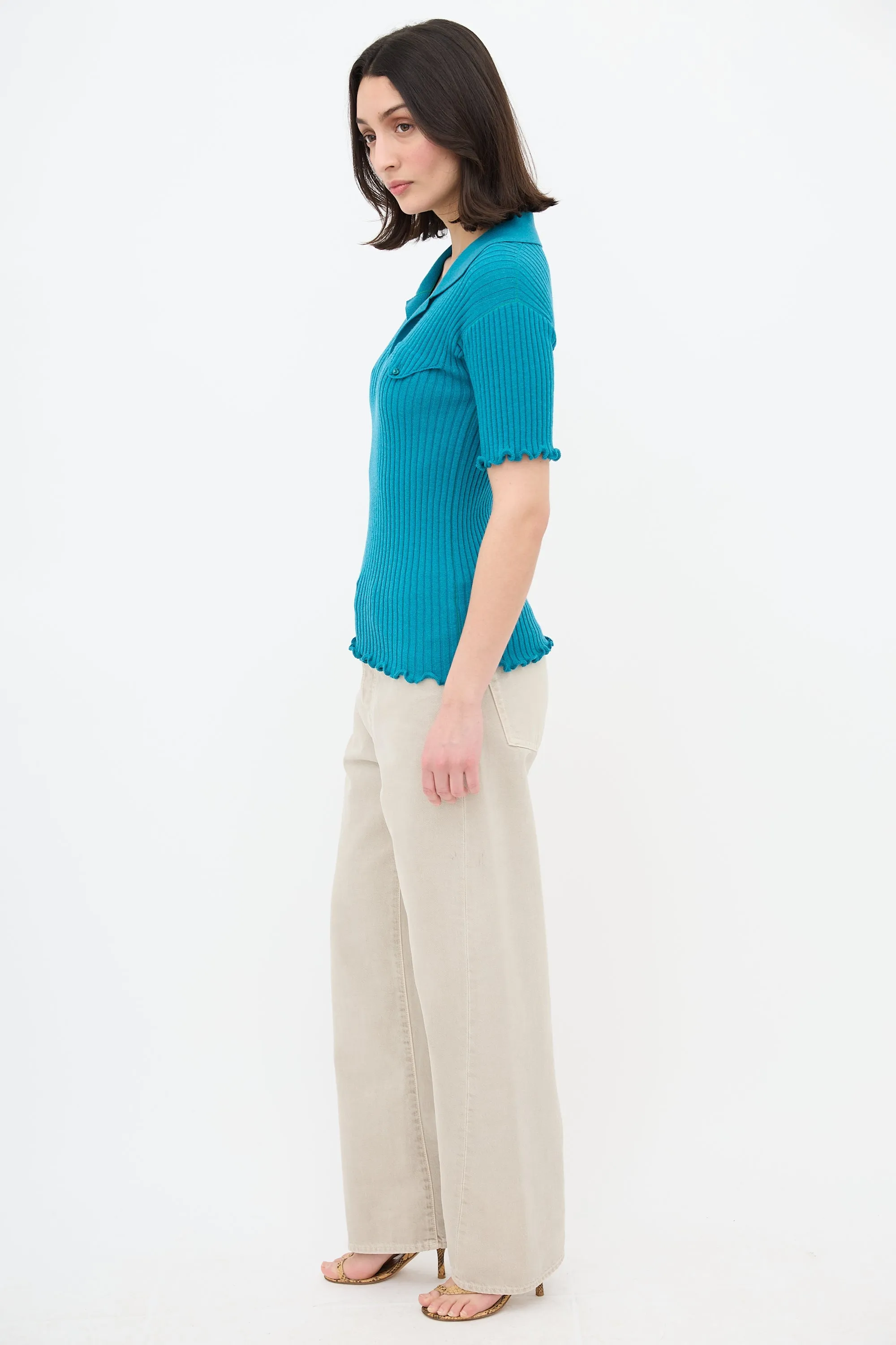 Salon 01 Ribbed Short Sleeve Wool Polo sold by VSP Consignment product image thumbnail 4