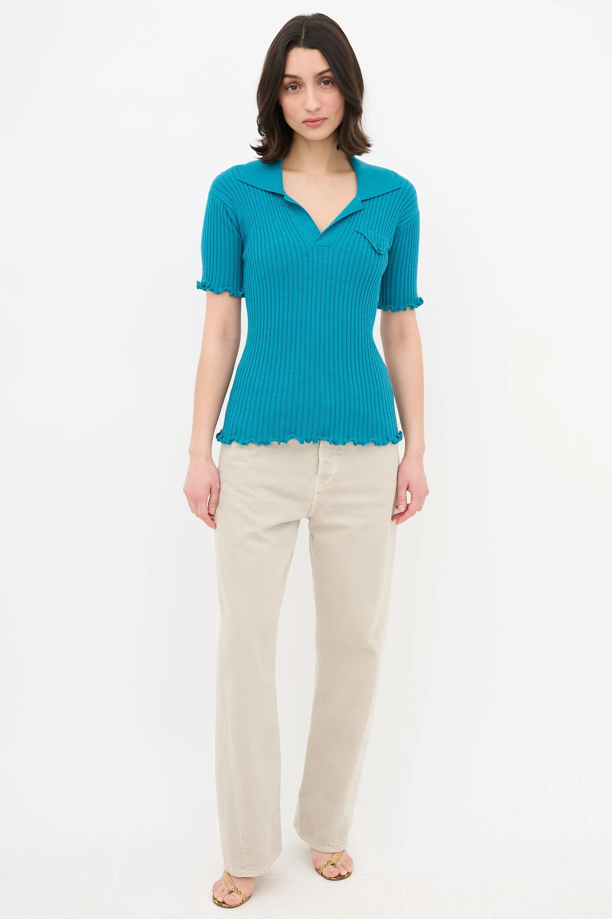 Salon 01 Ribbed Short Sleeve Wool Polo sold by VSP Consignment product image thumbnail 2