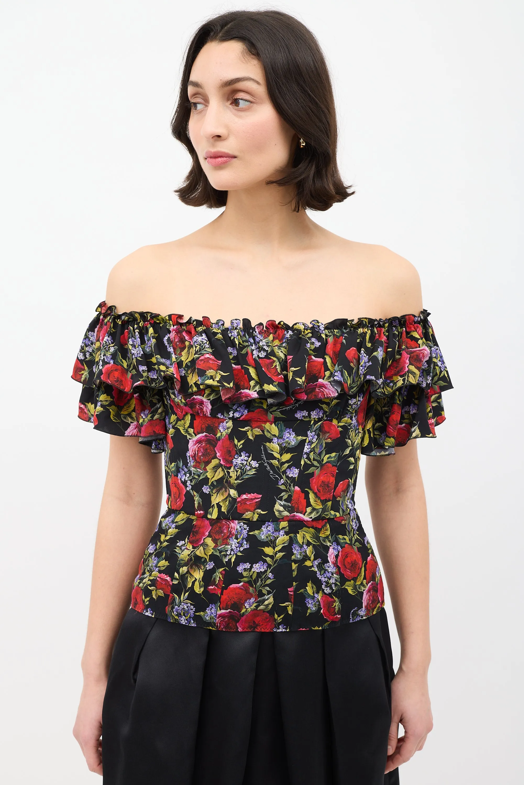 Silk Rose Ruffle Peplum Top sold by VSP Consignment