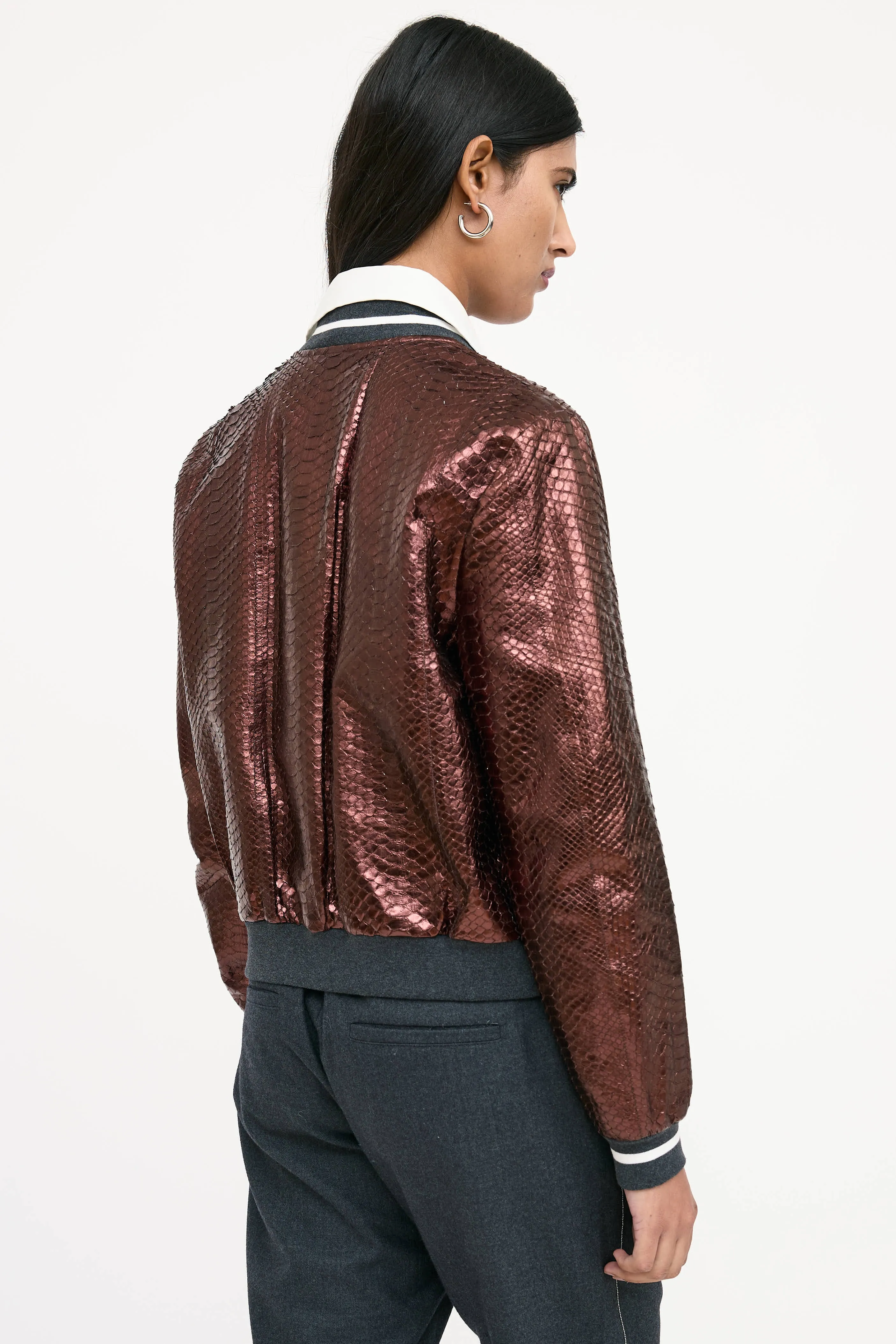 Textured Leather Bomber Jacket sold by VSP Consignment product image thumbnail 4