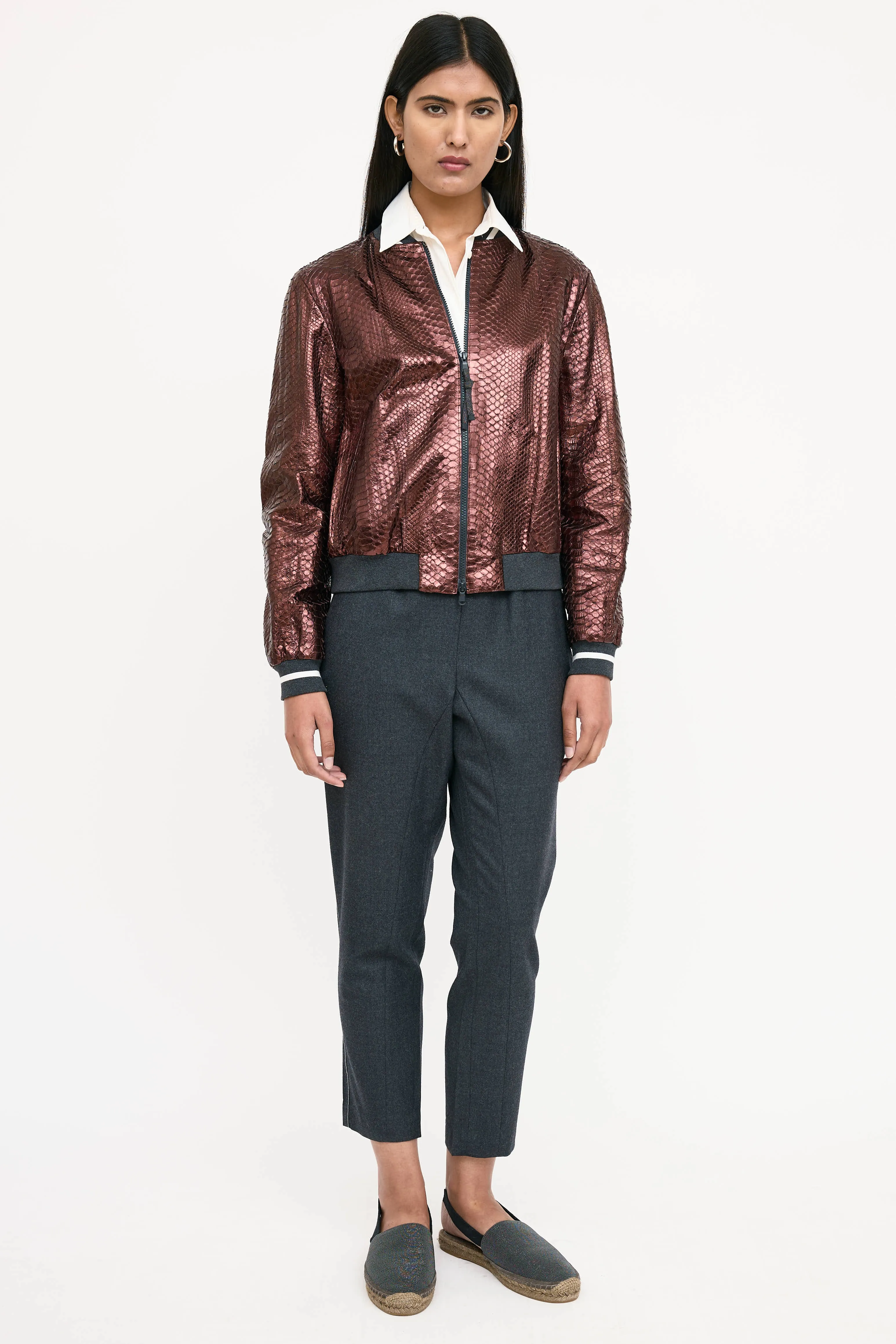 Textured Leather Bomber Jacket sold by VSP Consignment product image thumbnail 5