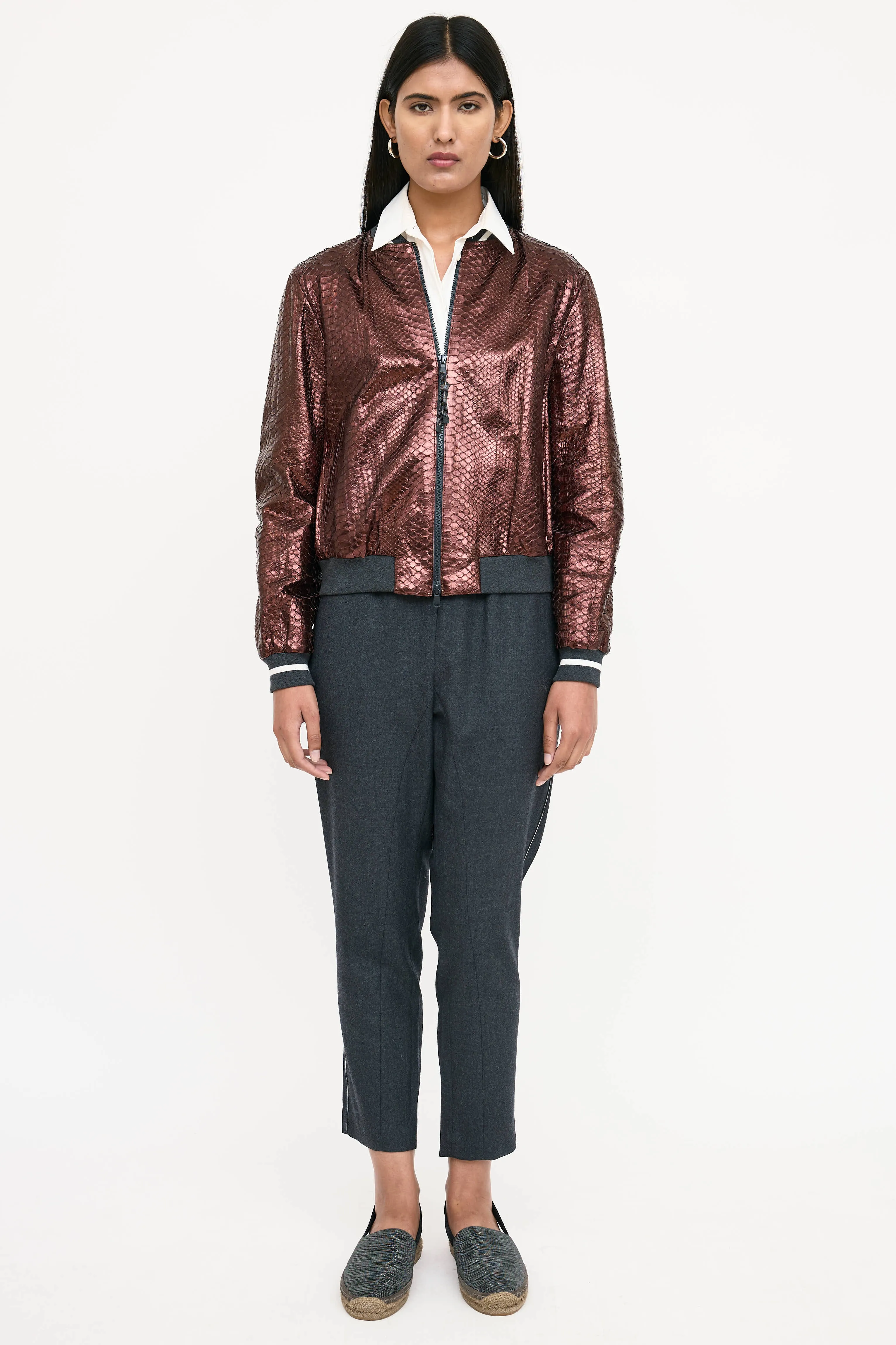 Textured Leather Bomber Jacket sold by VSP Consignment product image thumbnail 2