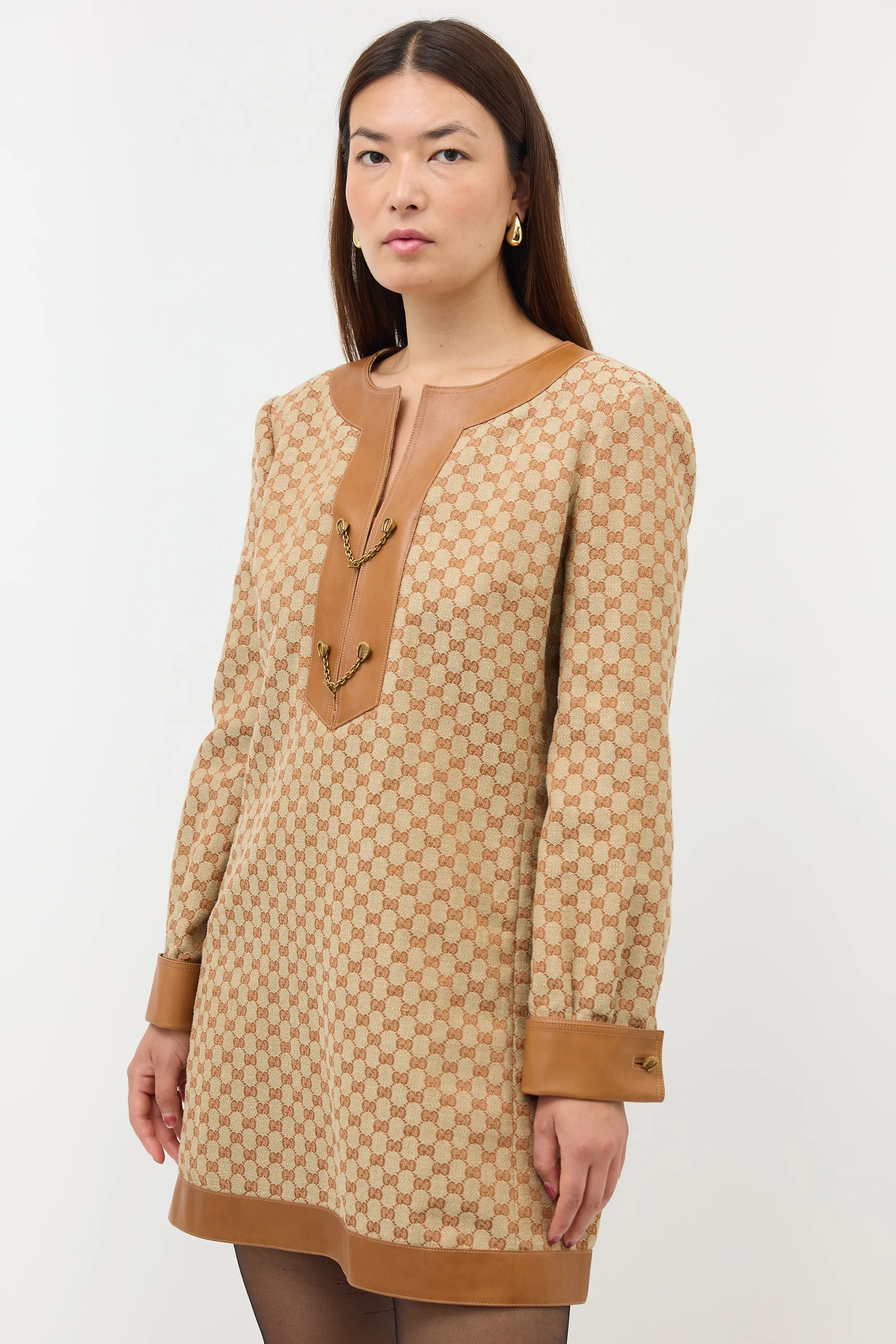 Linen GG Leather Trim Dress sold by VSP Consignment product image thumbnail 3