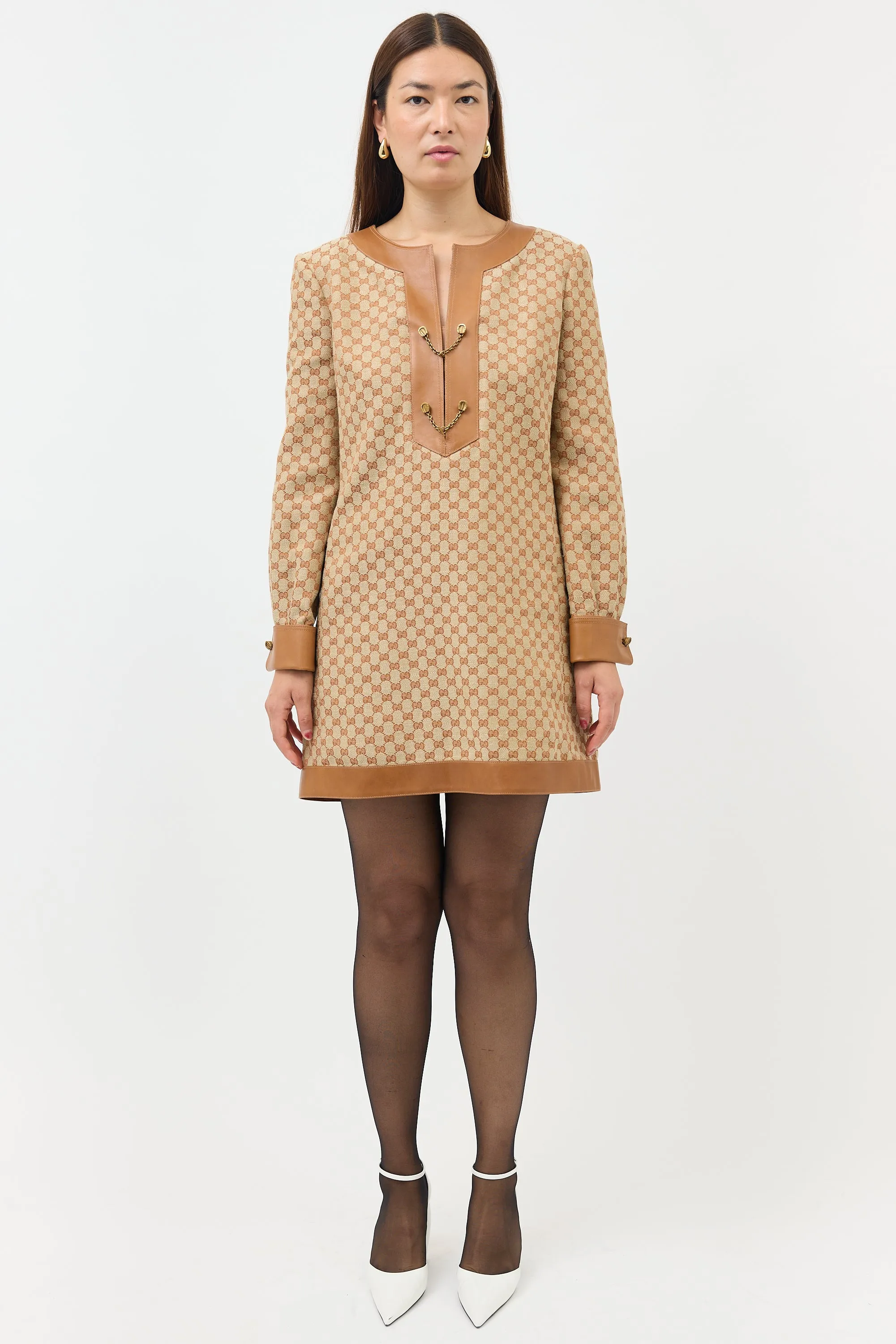 Linen GG Leather Trim Dress sold by VSP Consignment product image thumbnail 2