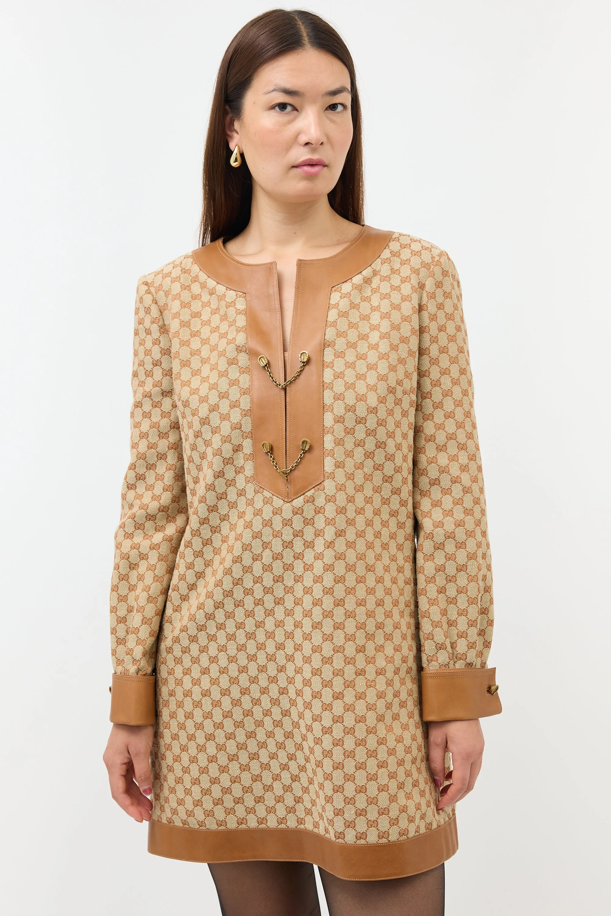 Linen GG Leather Trim Dress sold by VSP Consignment