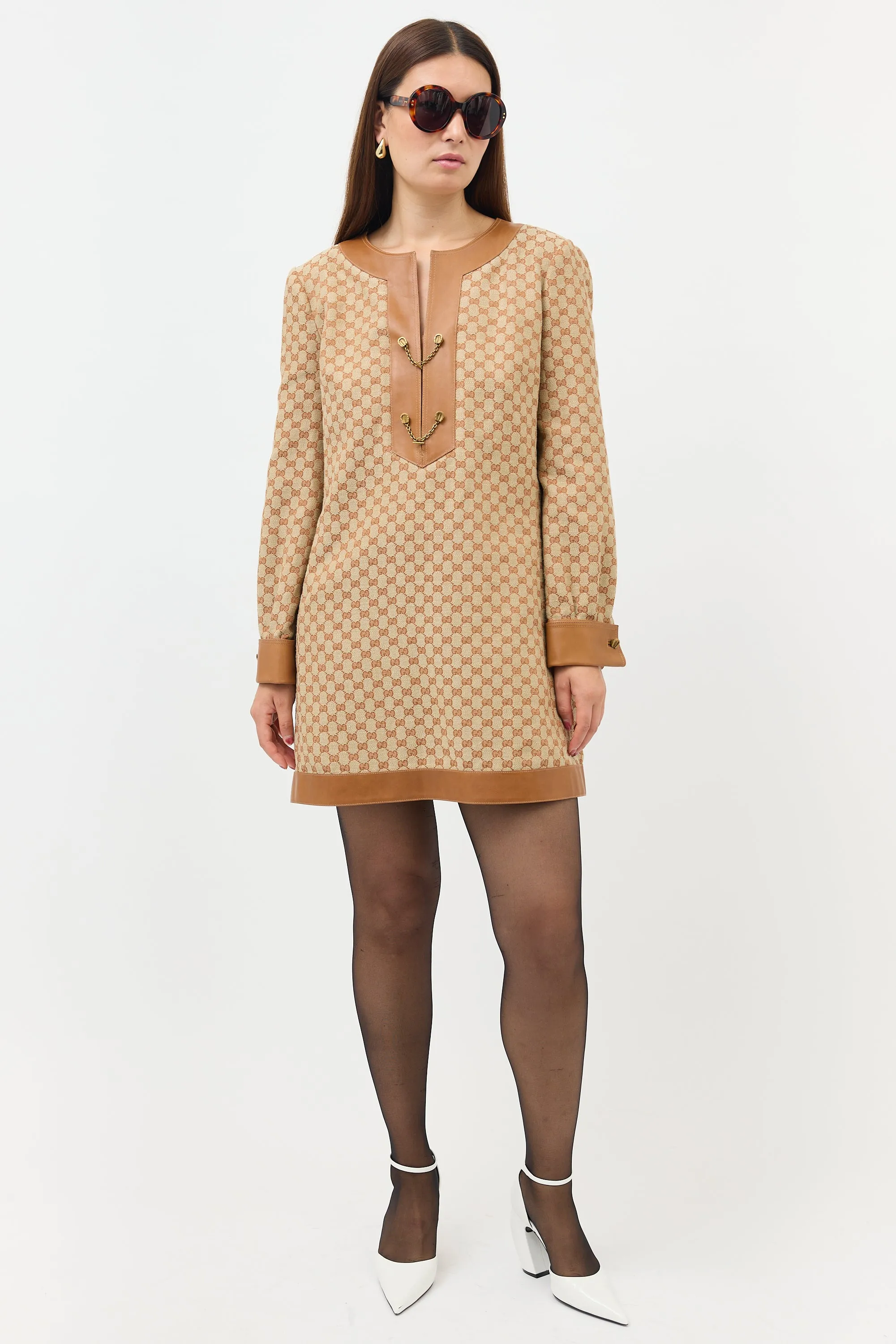 Linen GG Leather Trim Dress sold by VSP Consignment product image thumbnail 5