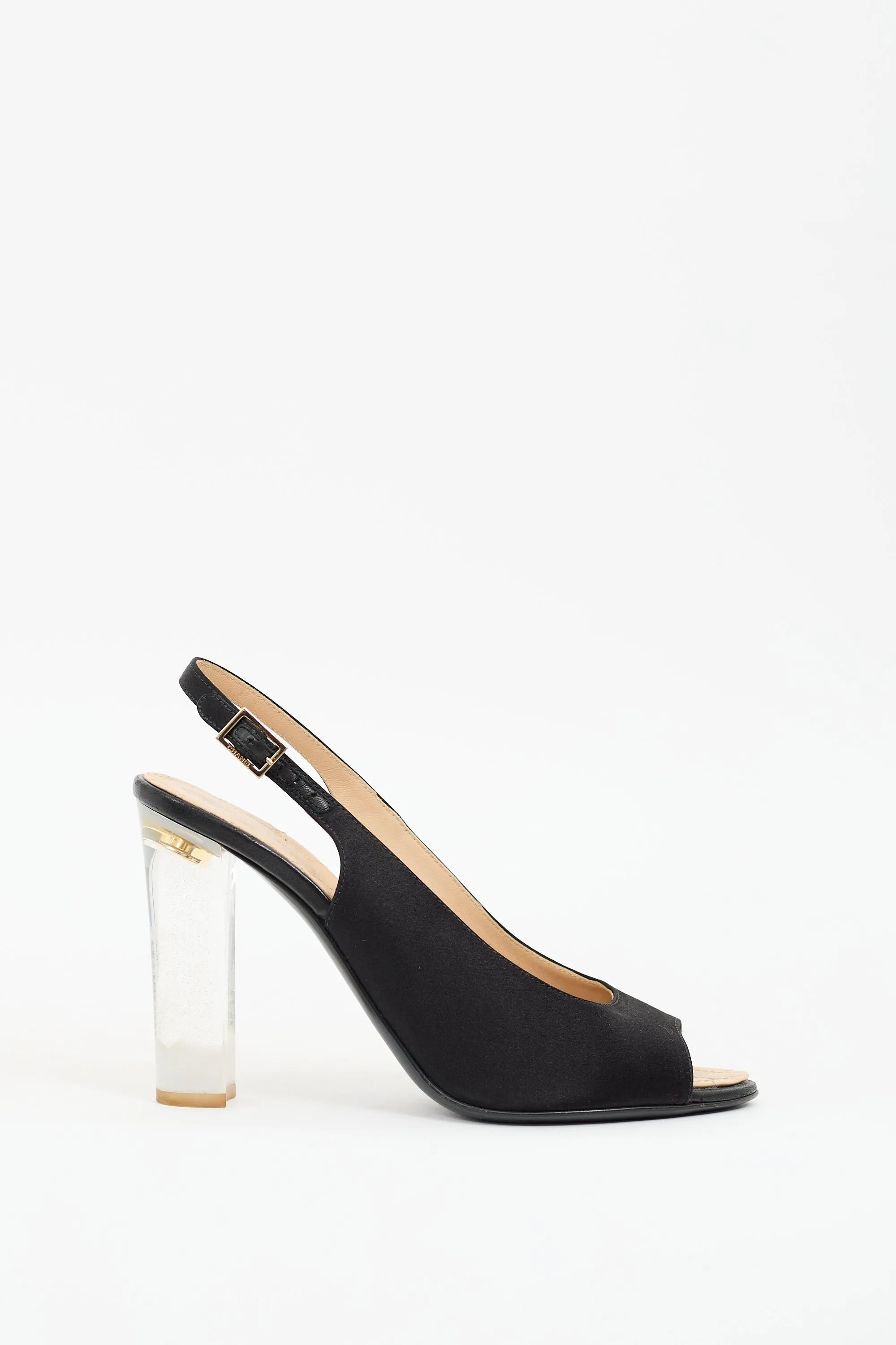 Satin & Lucite Slingback Heel sold by VSP Consignment
