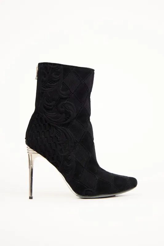 Suede Quilted Paisley Boot made by Balmain