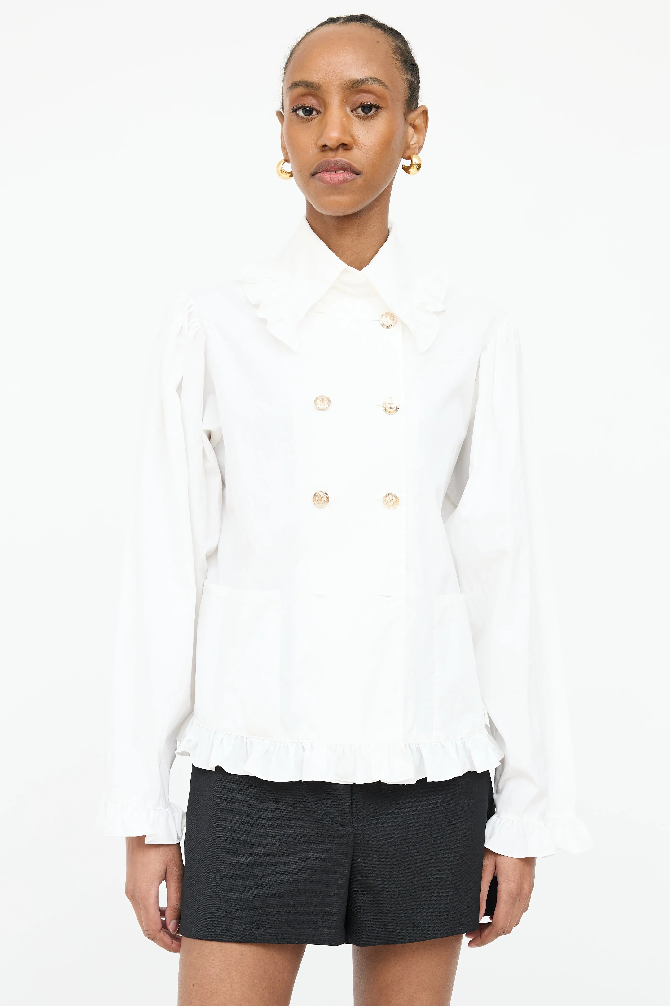 Double Breasted Ruffled Shirt sold by VSP Consignment