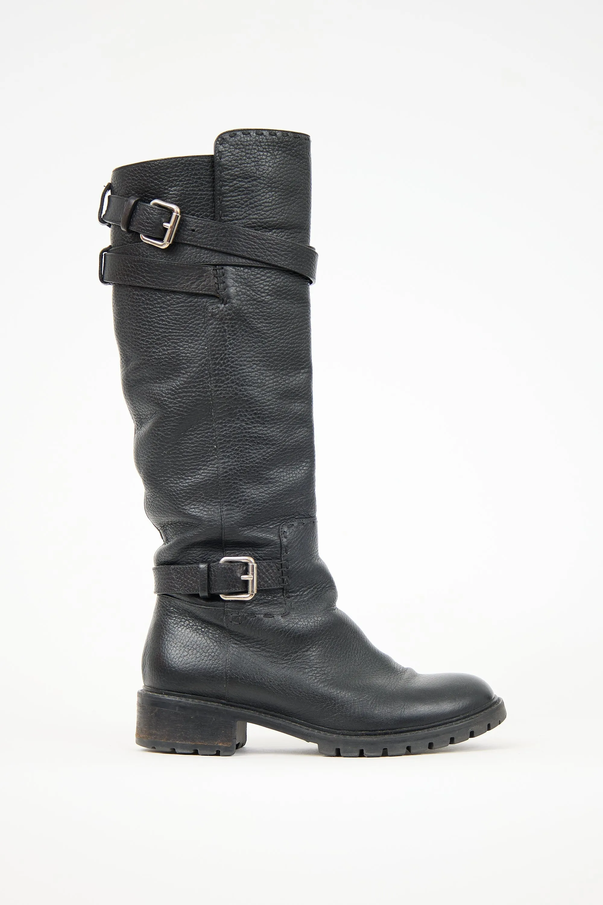 Leather Buckle Knee Boot sold by VSP Consignment